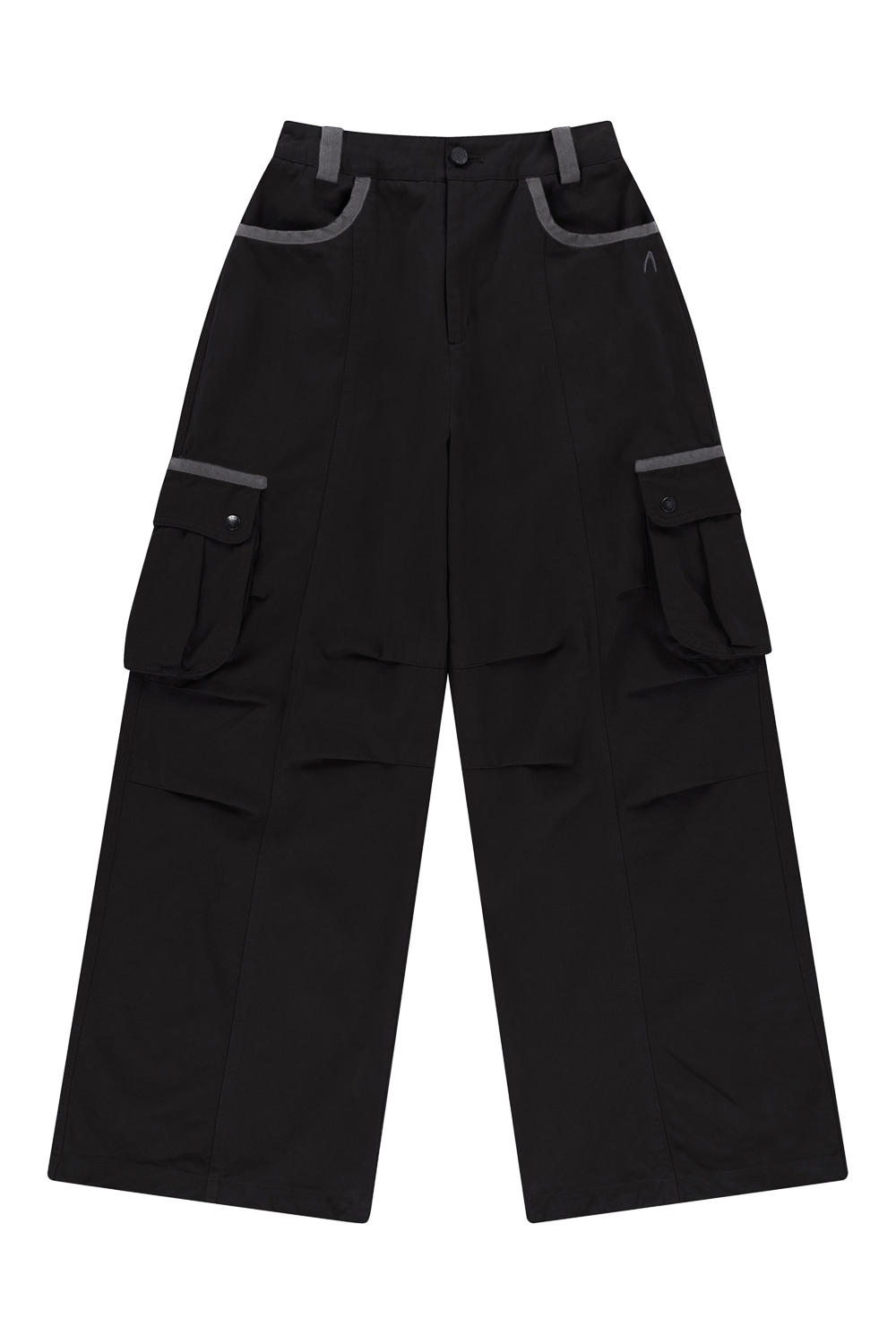 Knee Pin-tuck Contrast Cargo Pants (Black) - AAKAM