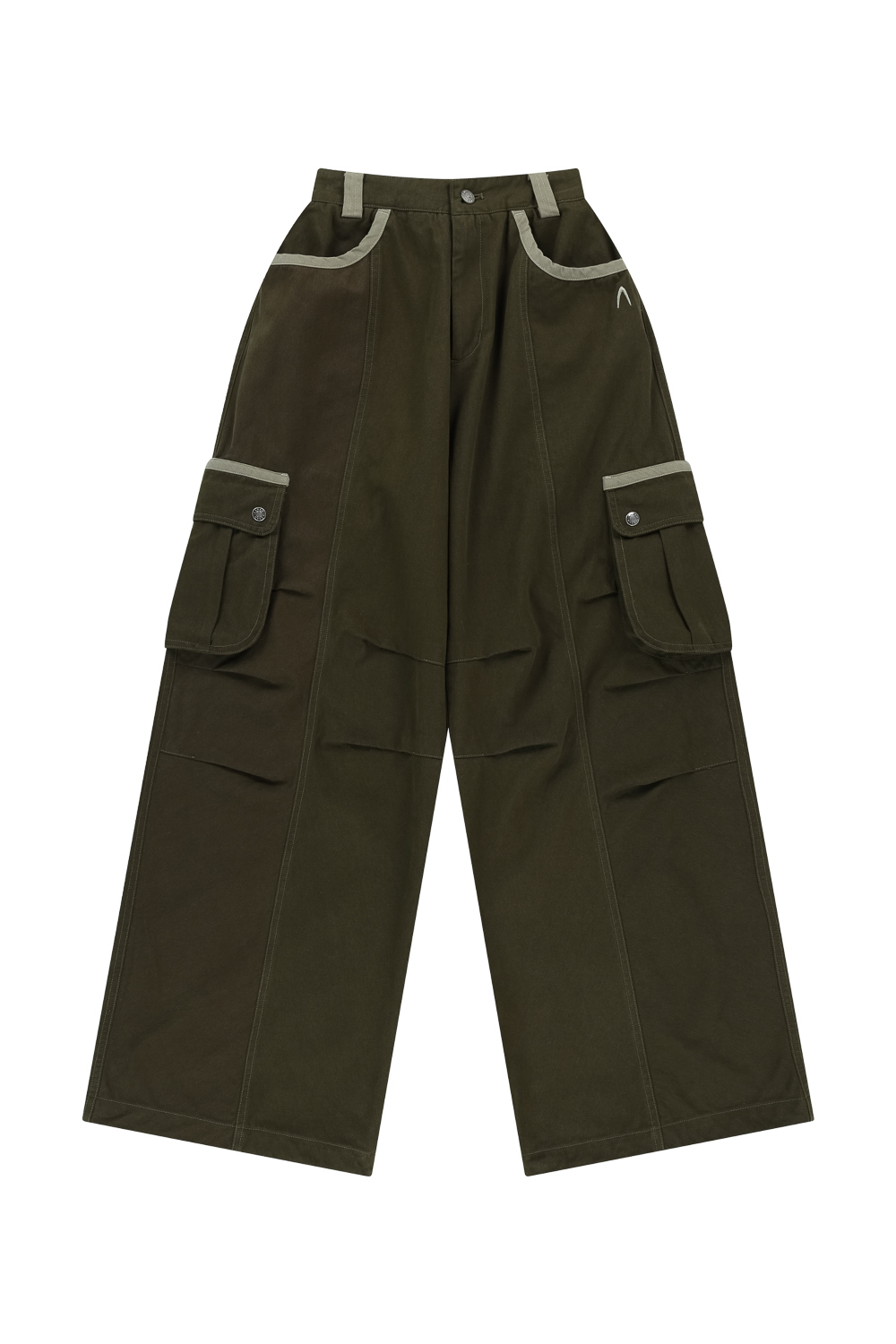 ●AAKAM● Knee Pin-tuck Contrast Cargo Pants Knee Pin-tuck Contrast Cargo Pants (Black) - AAKAM
