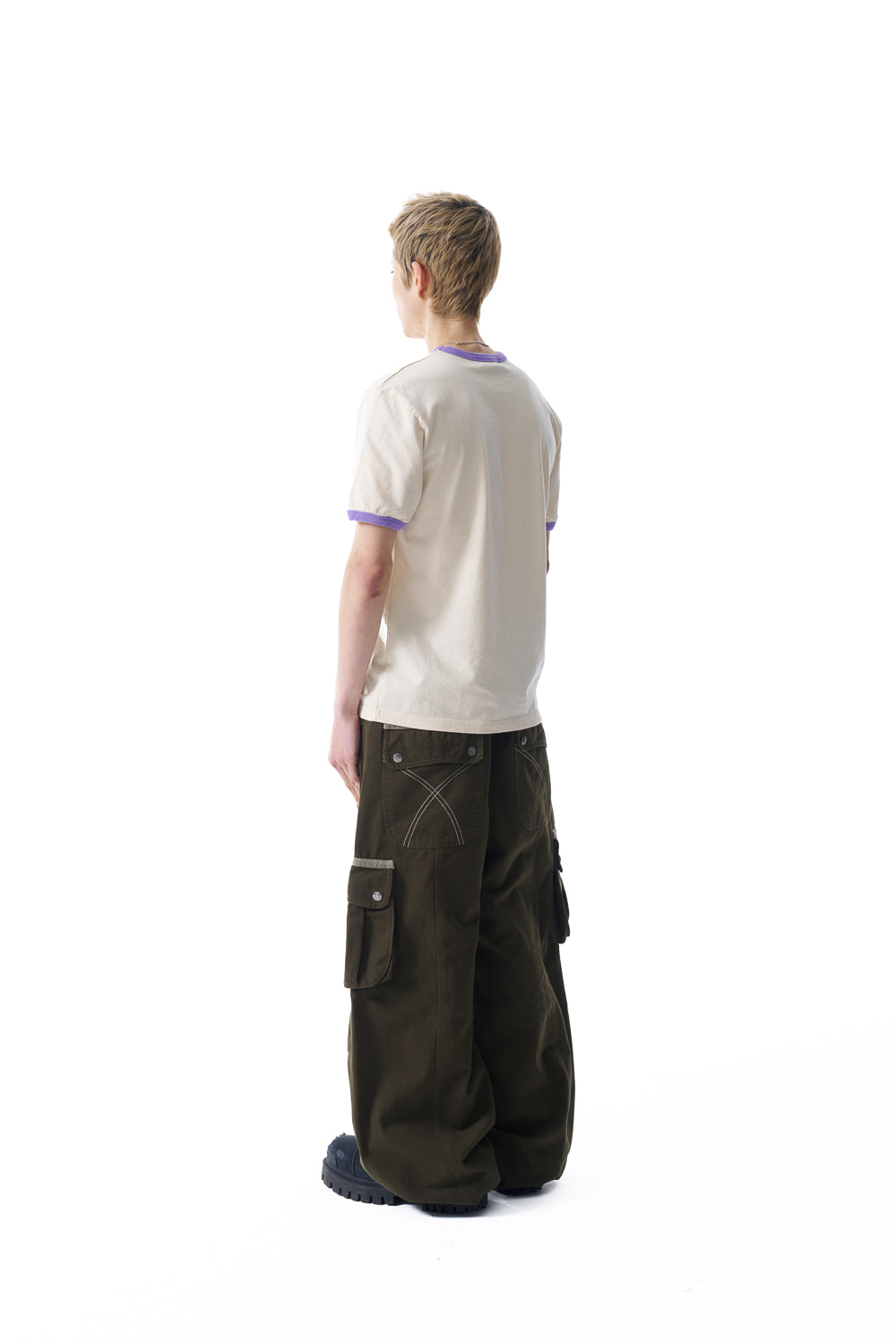 Knee Pin-tuck Contrast Cargo Pants (Khaki) - AAKAM