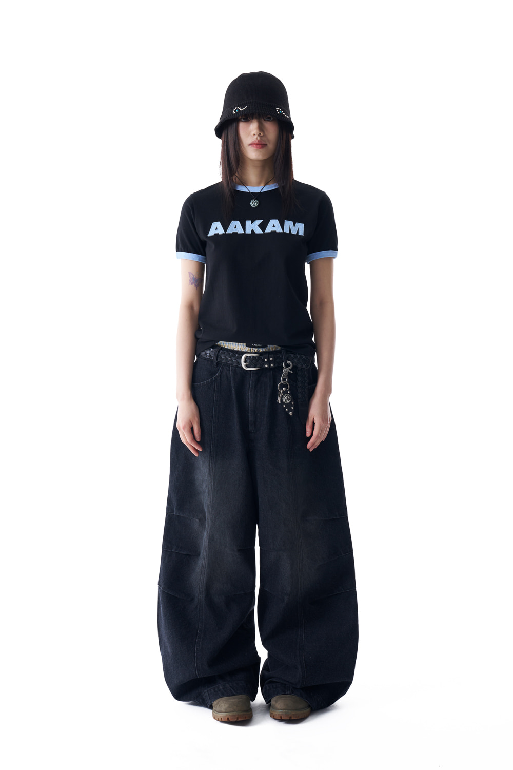 Knee Pin-tuck Washed Denim Pants (Black) – Tott