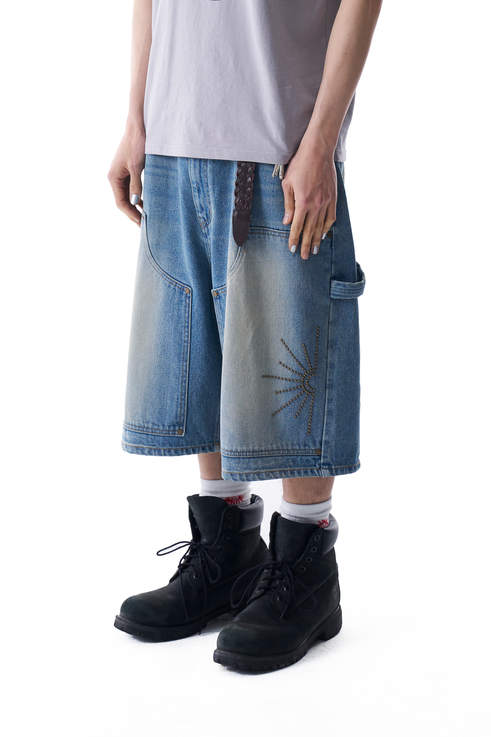 Washed Double Knee Bermuda Denim Pants (Blue) – Tott