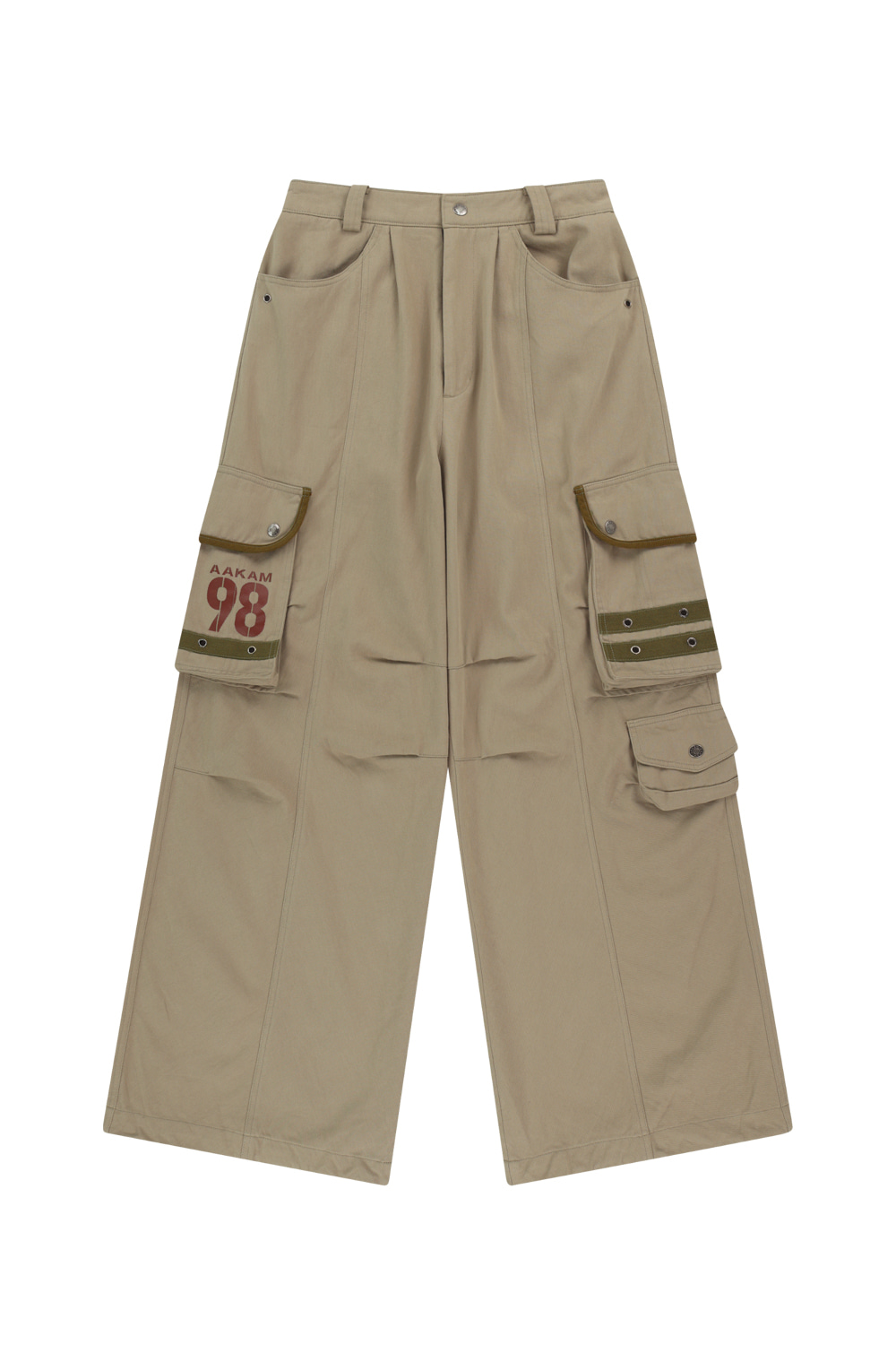 韓国　AAKAM 98 Knee Cargo Pants 98 Knee Pin-Tuck Contrast Cargo Pants (Beige) | AAKAM