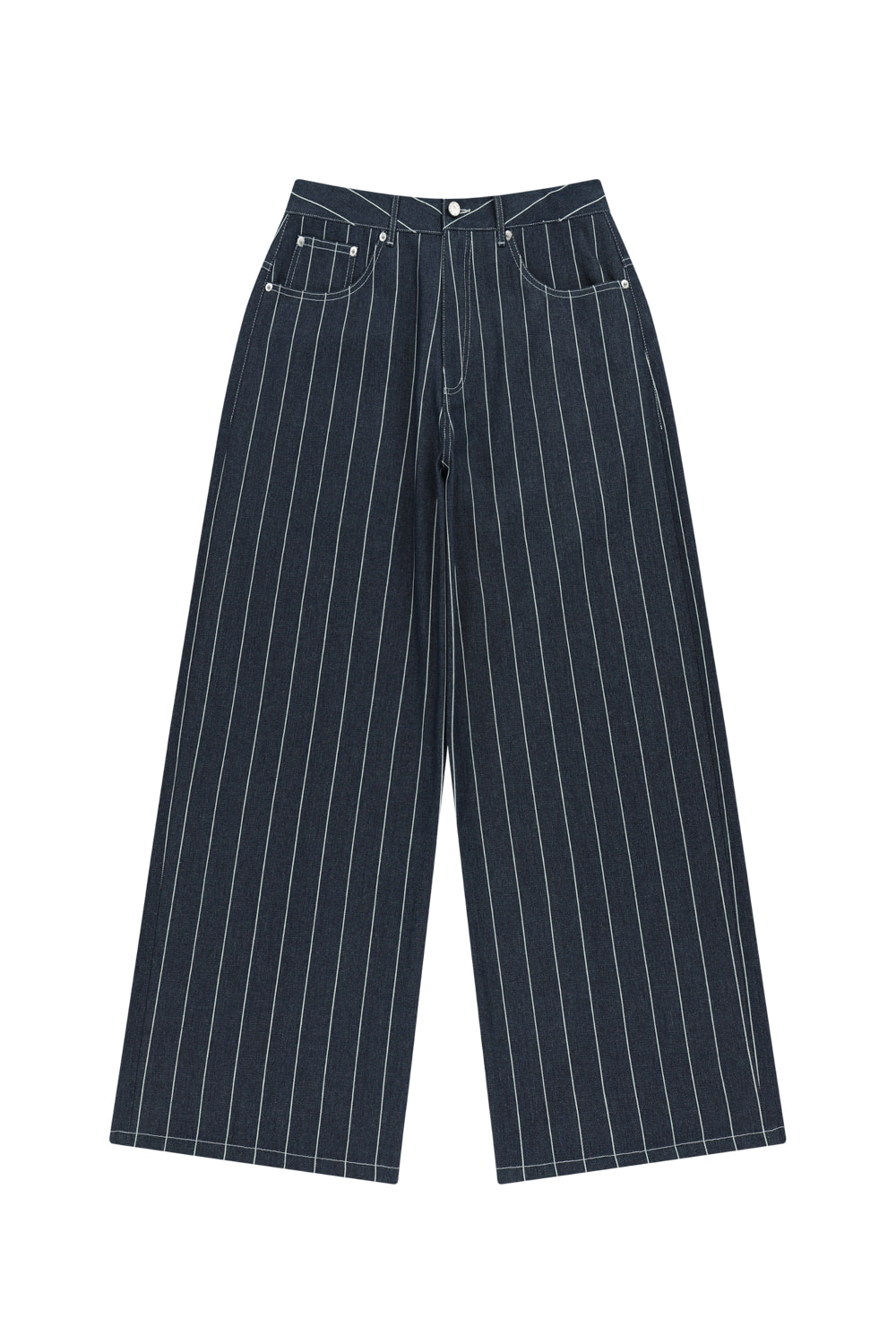 Striped Cinch Back Denim Pants (Blue) - AAKAM