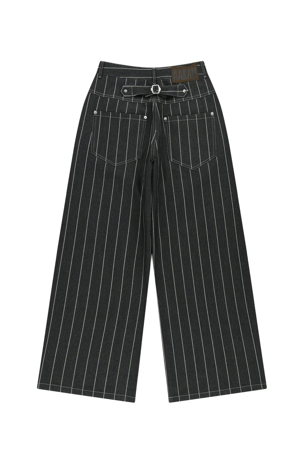 パンツ AAKAM Striped Cinch Back Denim Pants Striped Cinch Back Denim Pants (Black) - AAKAM