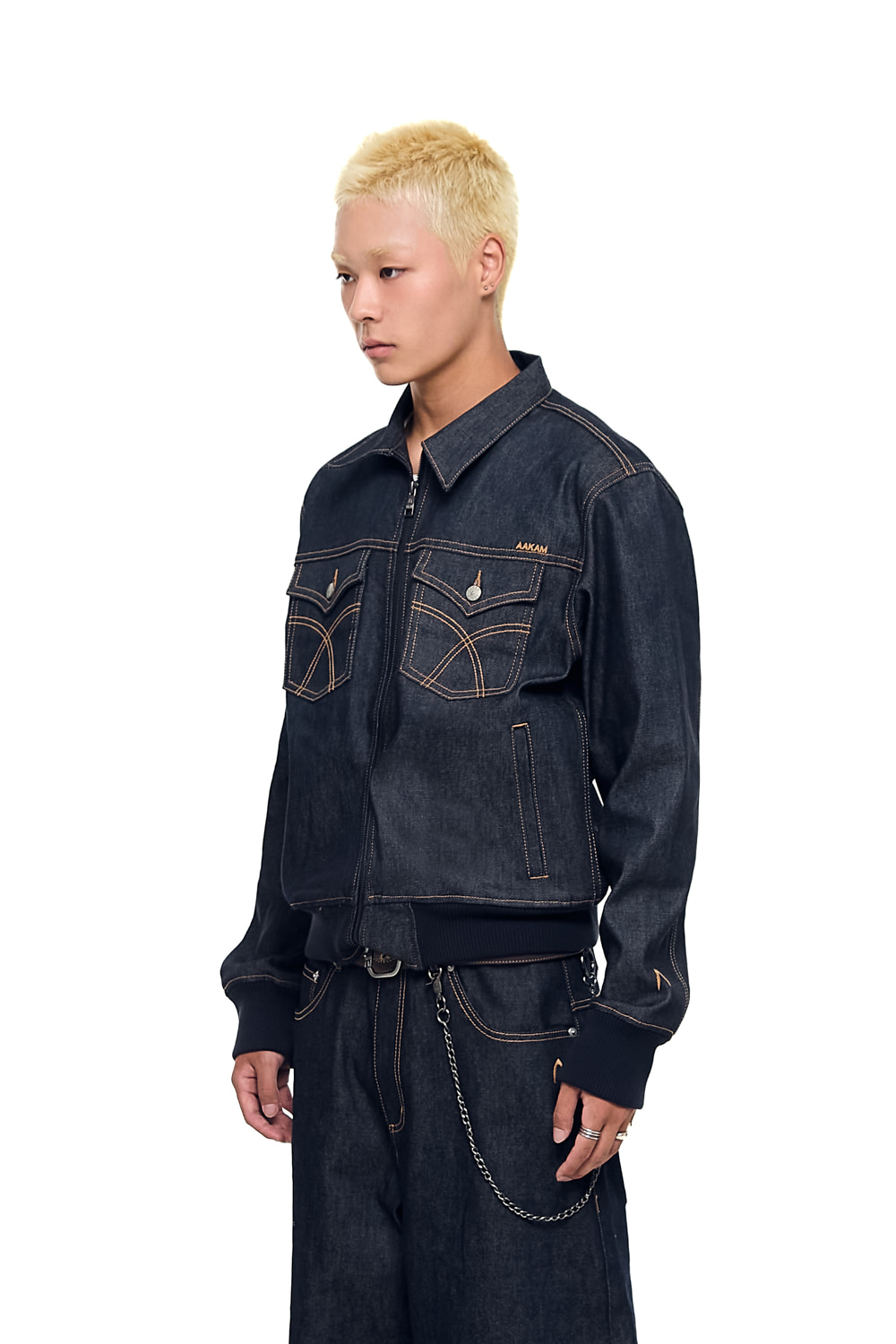 ジャケット・アウター AAKAM Banding Denim Zip-Up Jacket Banding Denim Zip-Up Jacket (Dark Blue) - AAKAM