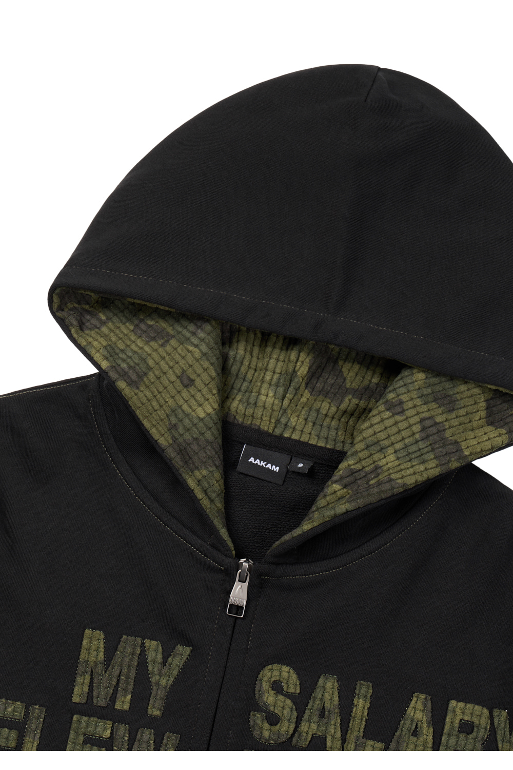 Contrast Patch Zip-Up Hoodie (Black) - AAKAM