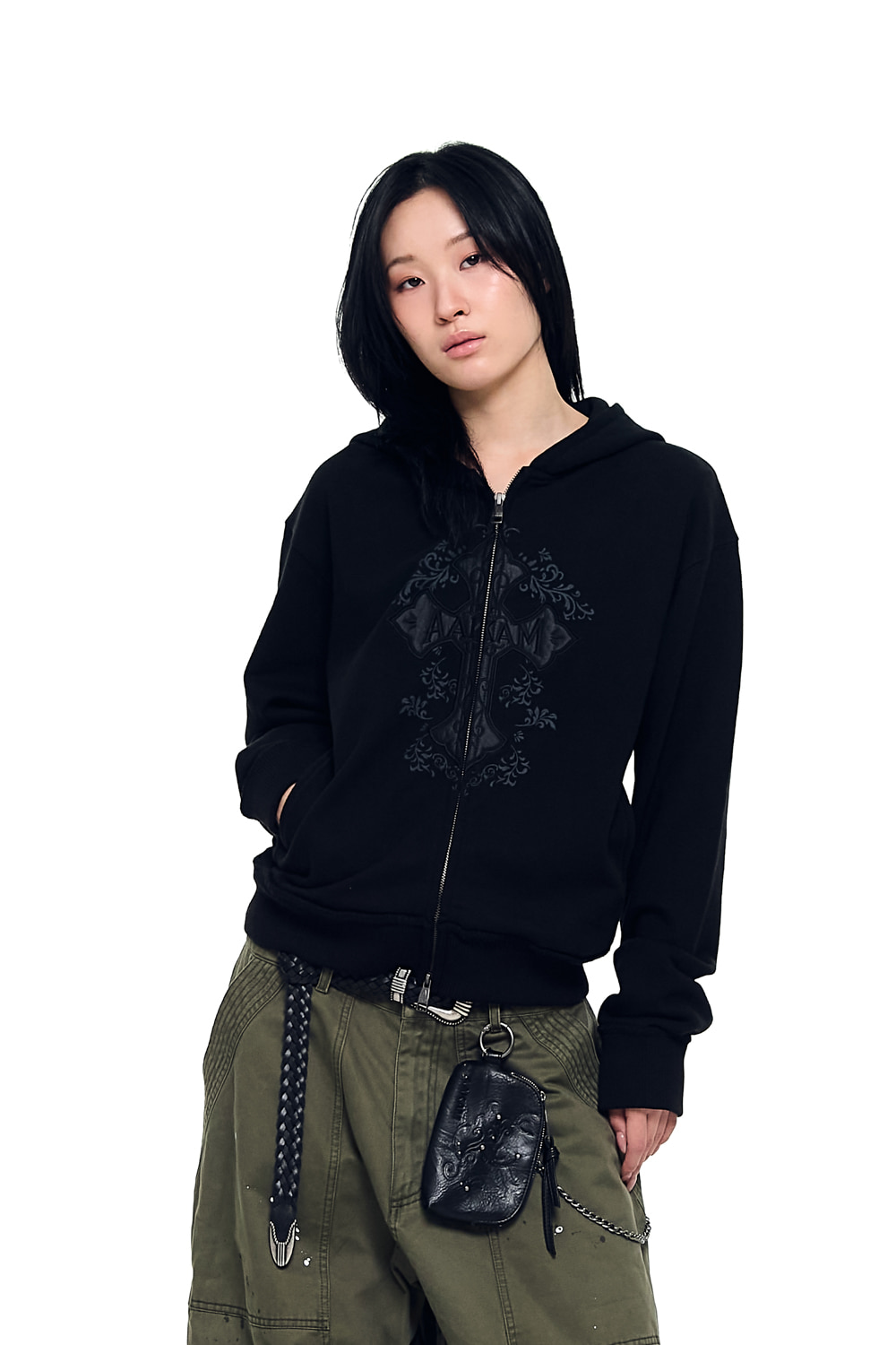 AKM CROS2 Zip-Up Hoodie (Black) - AAKAM