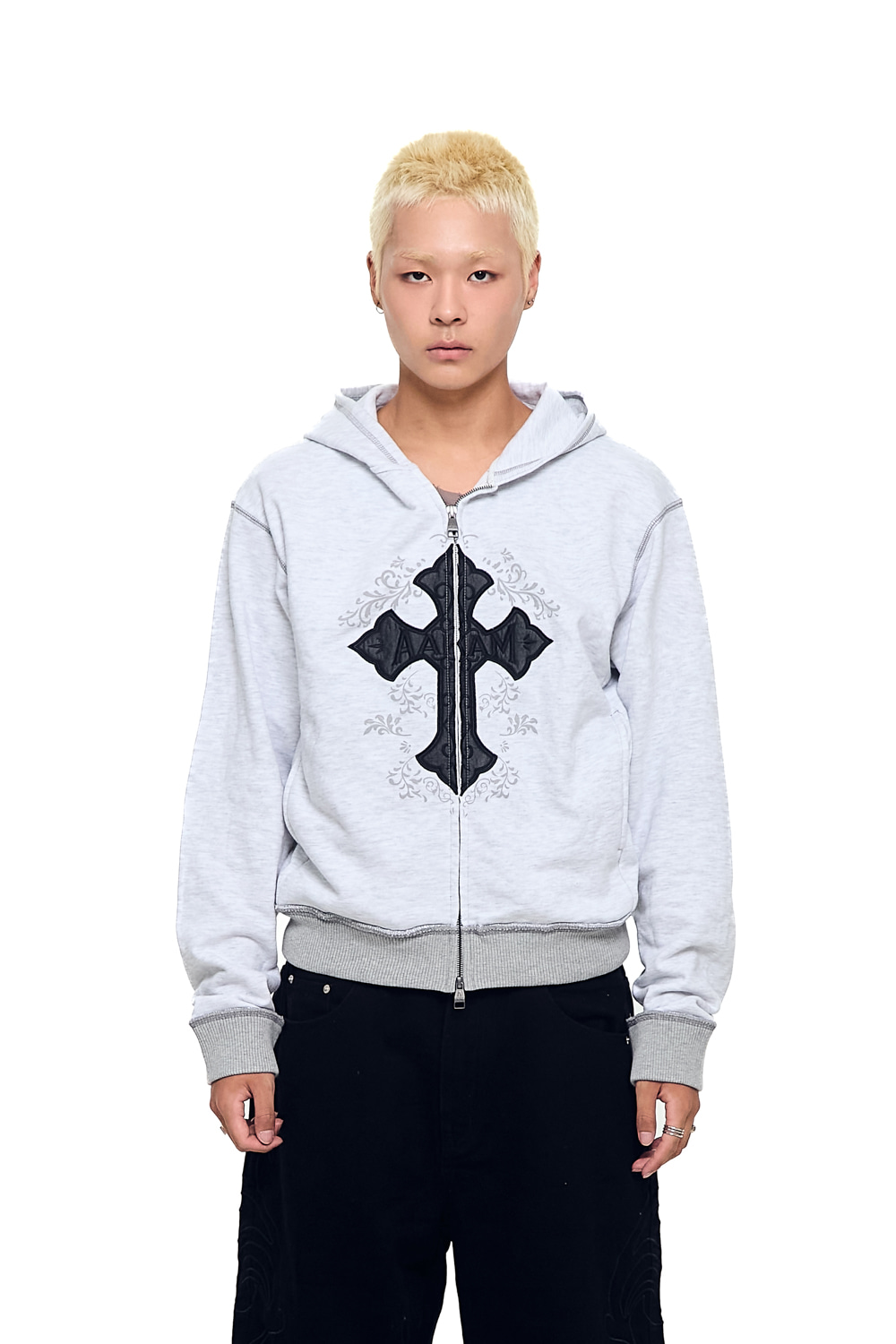 AKM CROS2 Zip-Up Hoodie (Gray) - AAKAM