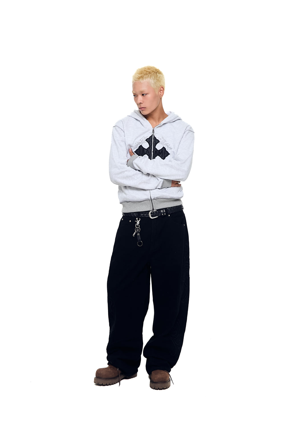 AKM CROS2 Zip-Up Hoodie (Gray) - AAKAM
