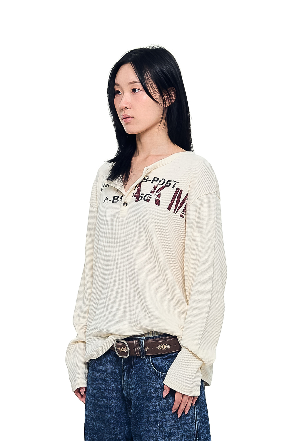 トップス AAKAM Waffle Henry Neck Long Sleeve AAKAM】Waffle Henley