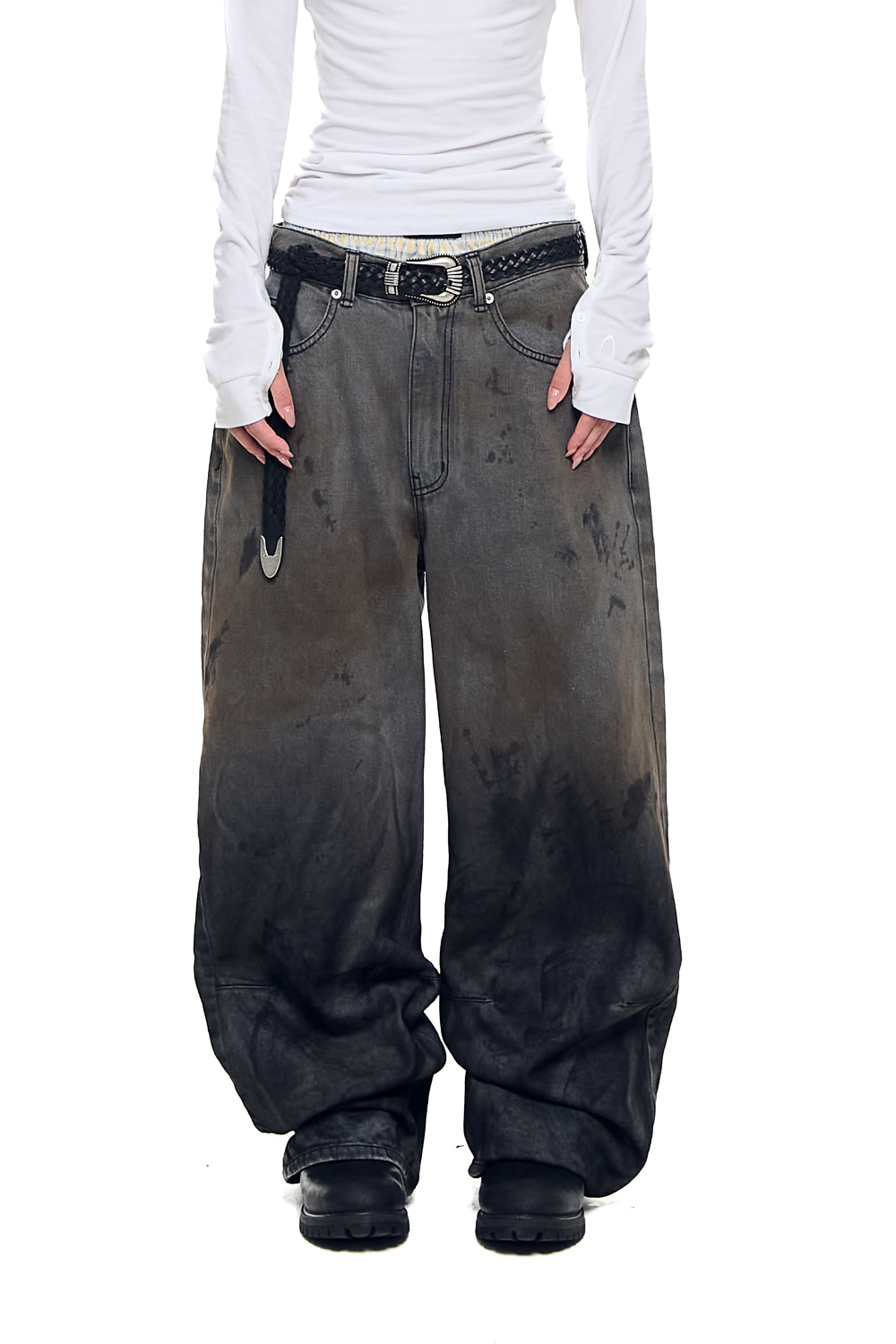 Dirty Gradation Denim Pants (Gray) - AAKAM
