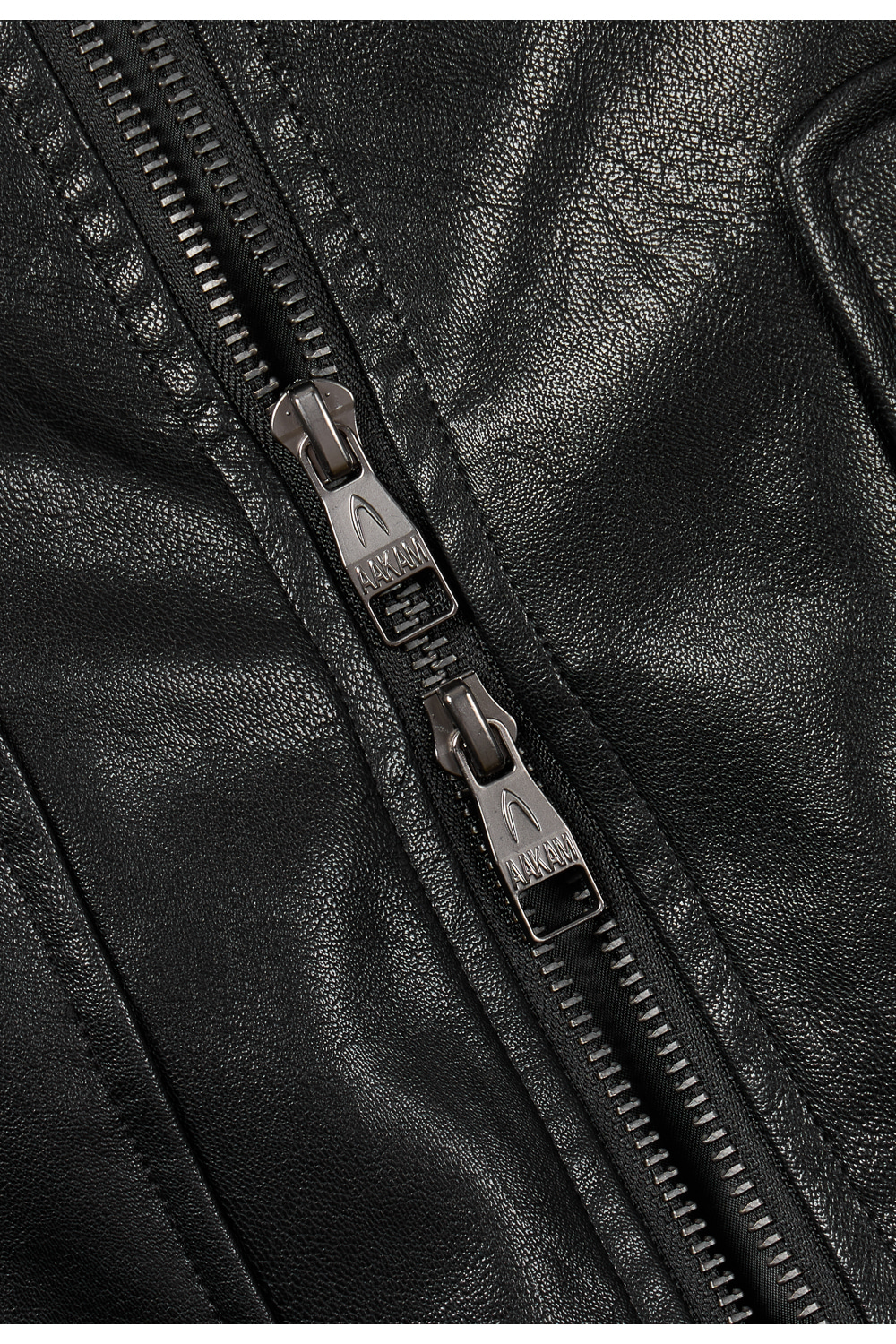 High-Neck Leather Jacket (Black) - AAKAM