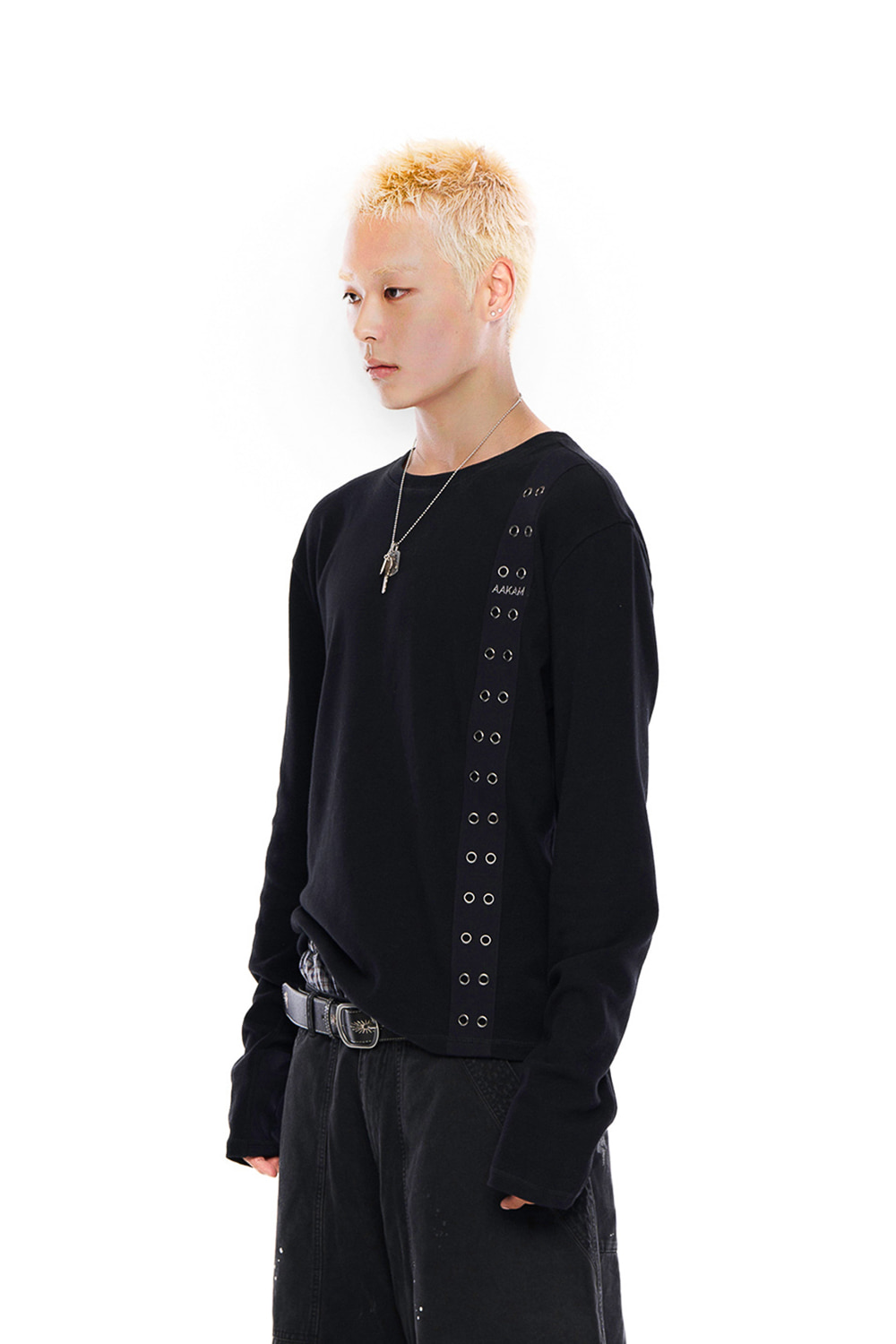 Side Eyelet Long Sleeve (Black) - AAKAM