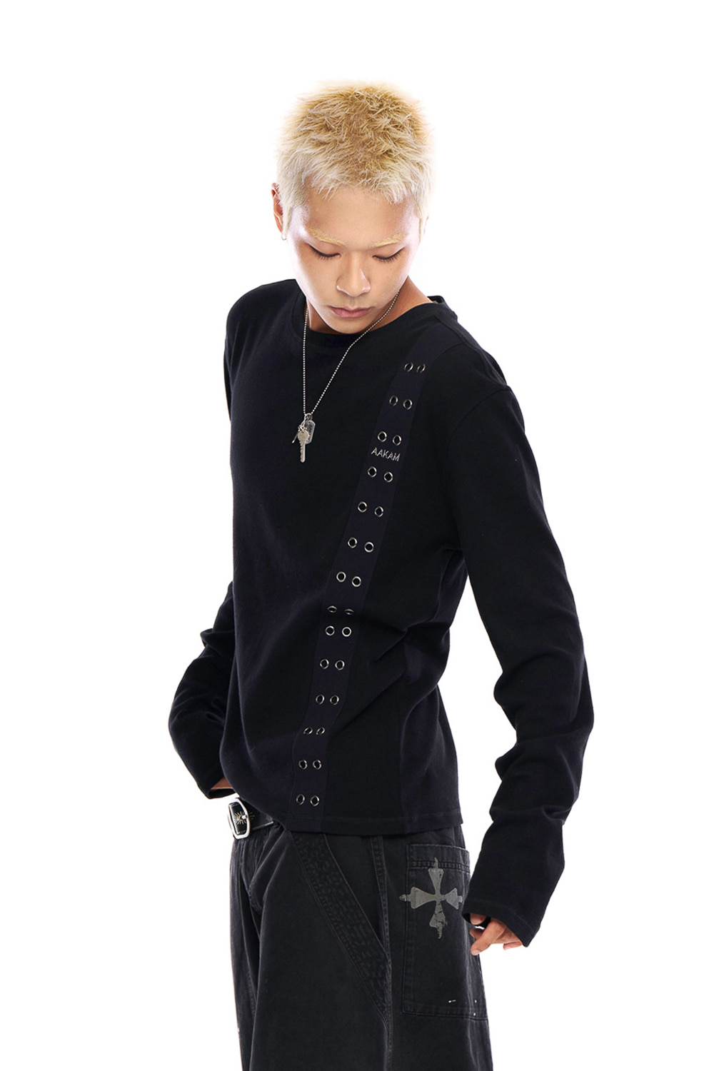 Side Eyelet Long Sleeve (Black) - AAKAM