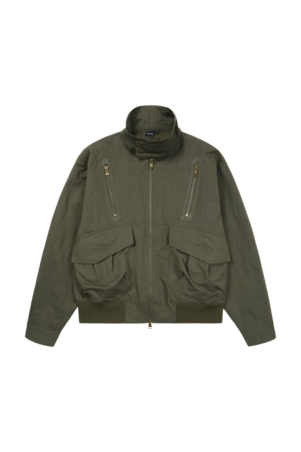 Zippered High Neck Jacket (Khaki) - AAKAM