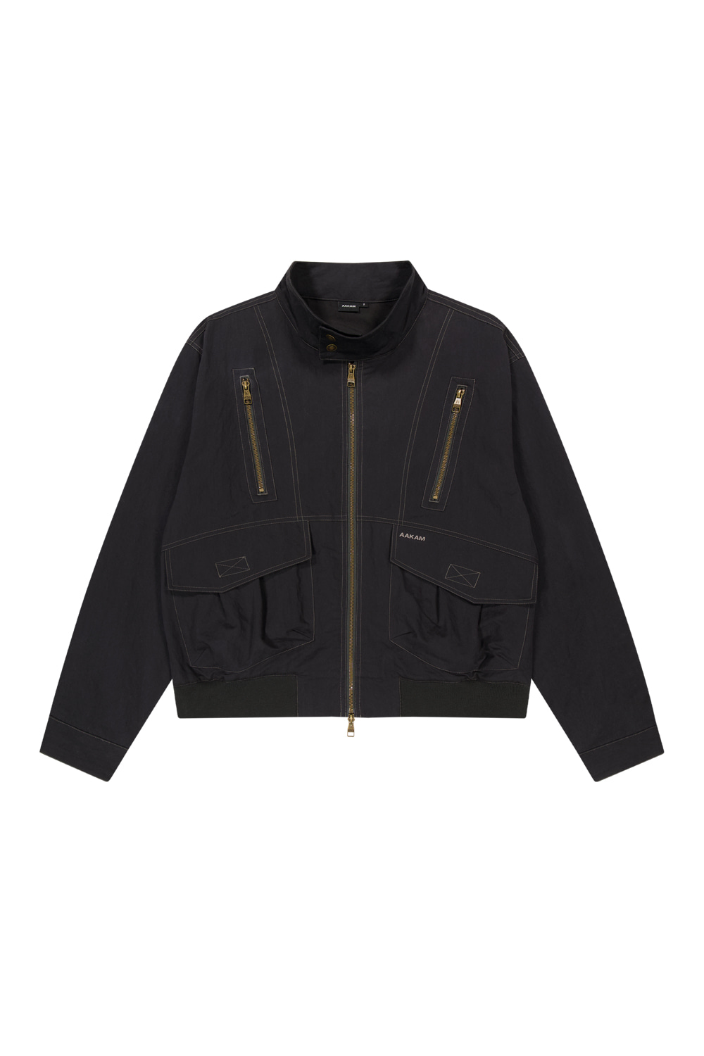 Zippered High Neck Jacket (Black) - AAKAM