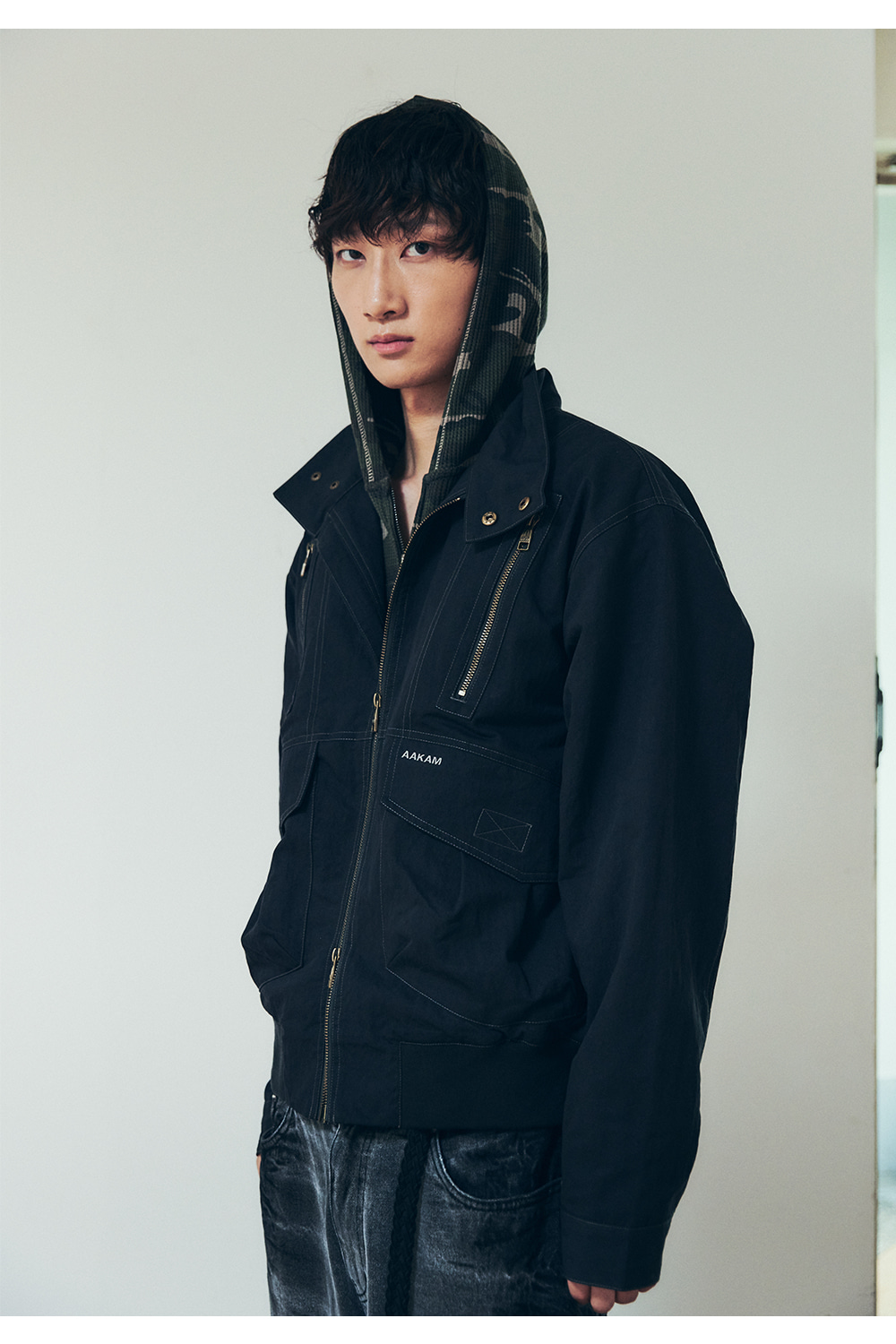 Zippered High Neck Jacket (Black) - AAKAM
