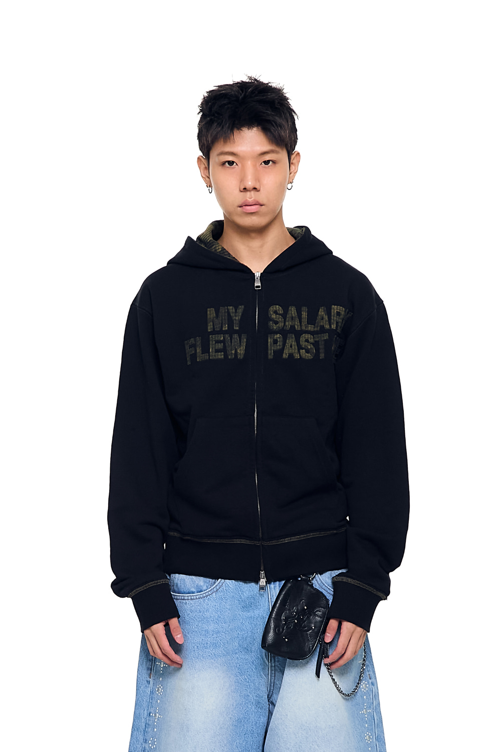 AAKAM　Contrast Patch Zip-Up Hoodie Contrast Patch Zip-Up Hoodie (Black) - AAKAM