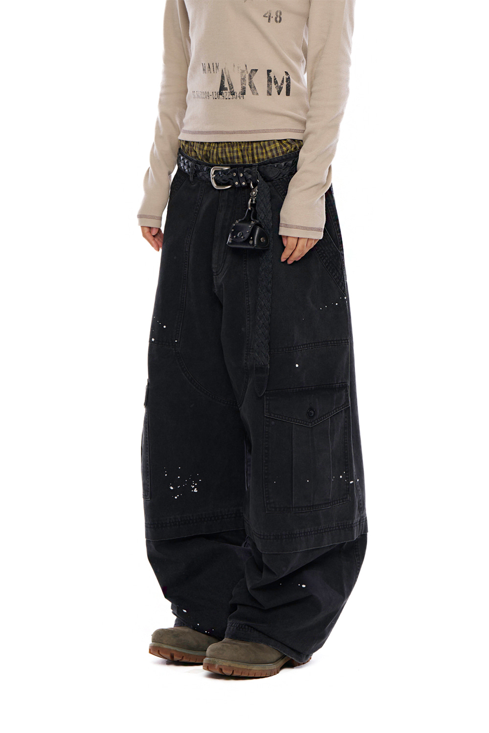 Painted Military Cargo Pants (Black) - AAKAM