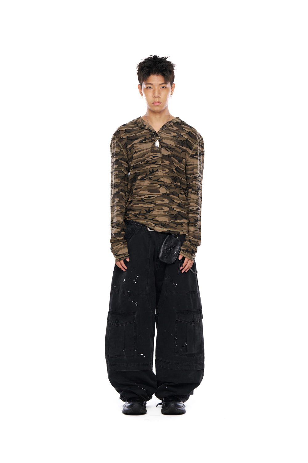 Painted Military Cargo Pants (Black) - AAKAM