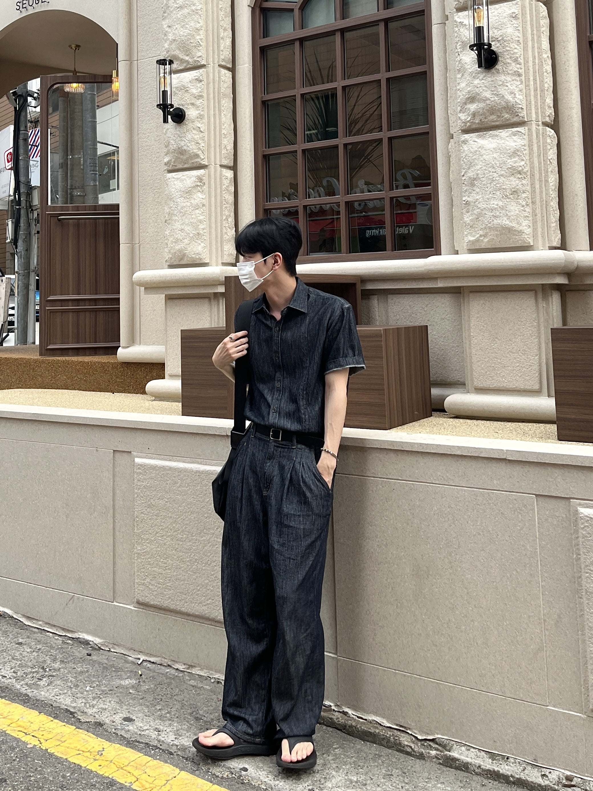 Mei linen indigo half shirts 왓어룩