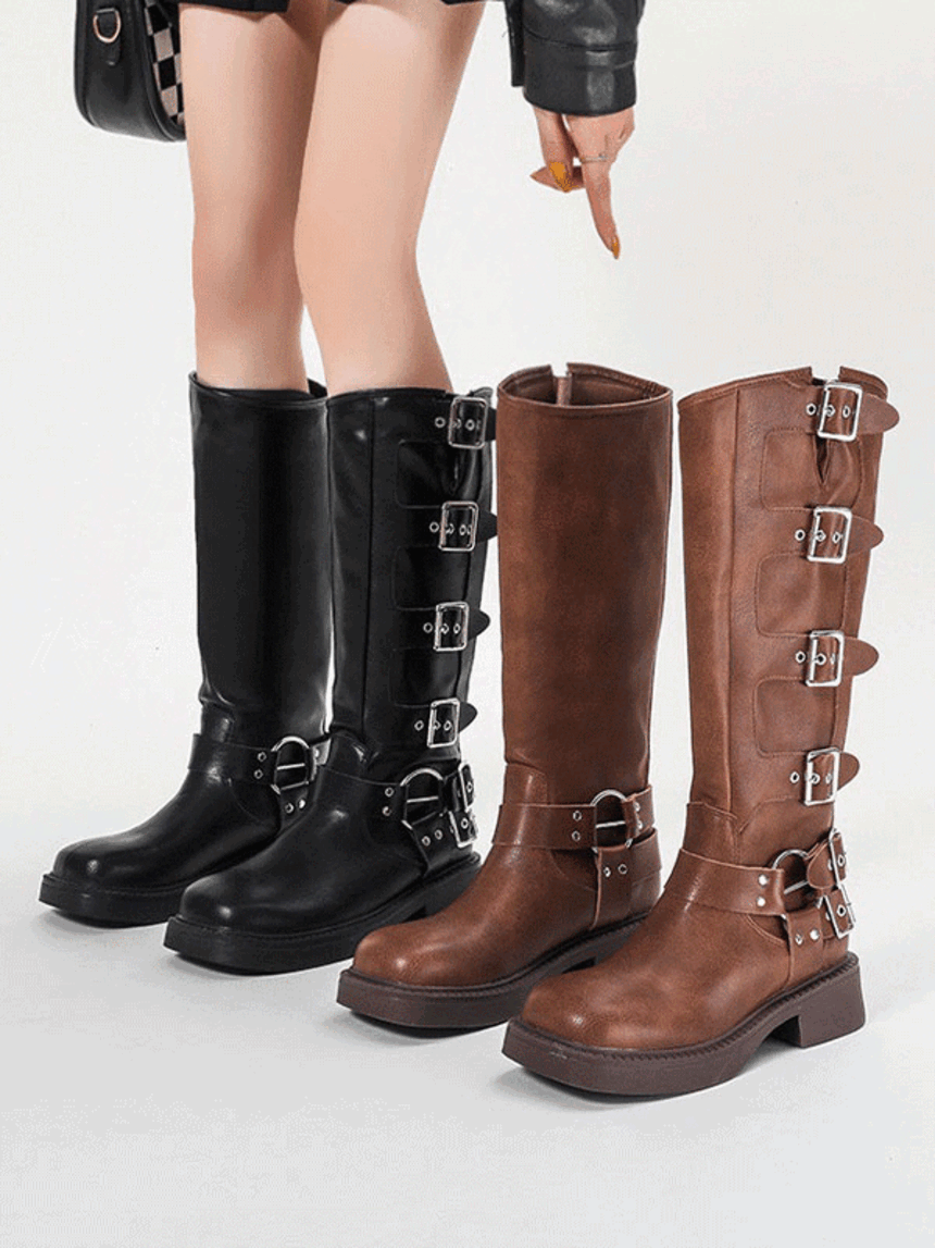 Leather buckle boots