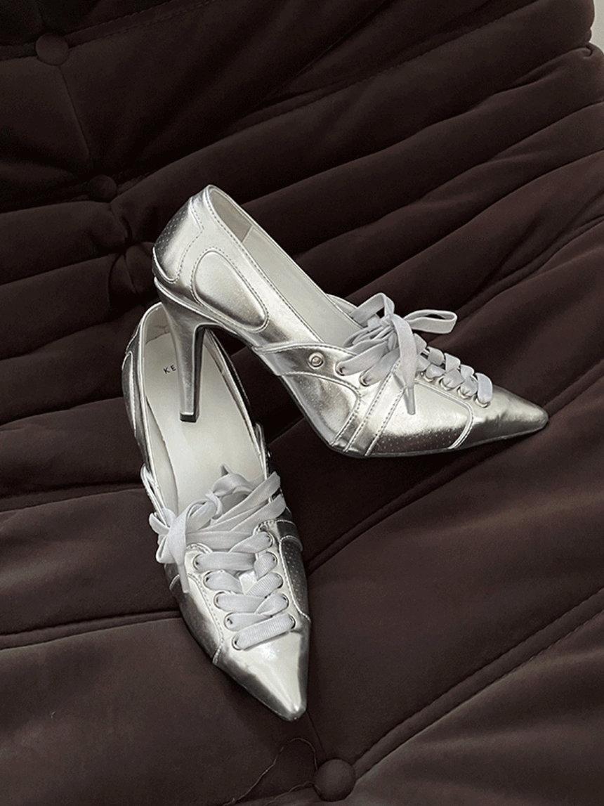 Lace up silver heel