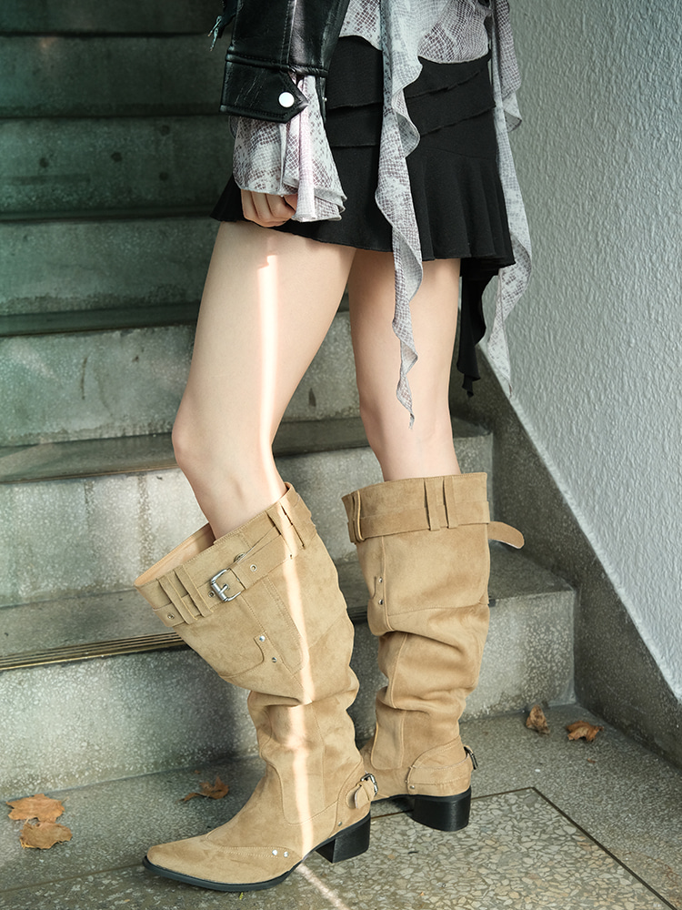 Mooreyu Atelier Buckled Western Long Boots - JAKANA