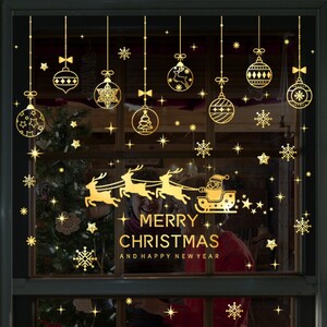 골드 트리 크리스마스 윈도우 스티커 루돌프 산타 눈꽃 창문 꾸미기 시트지 인테리어소품
