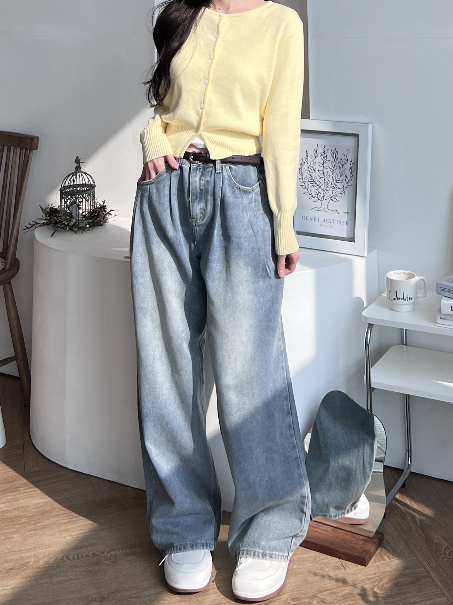 [당일출고/1+1할인] 핀턱 워싱 세미 와이드 데일리 투턱 데님팬츠 청바지 흑청 연청 중청 상세 이미지 9