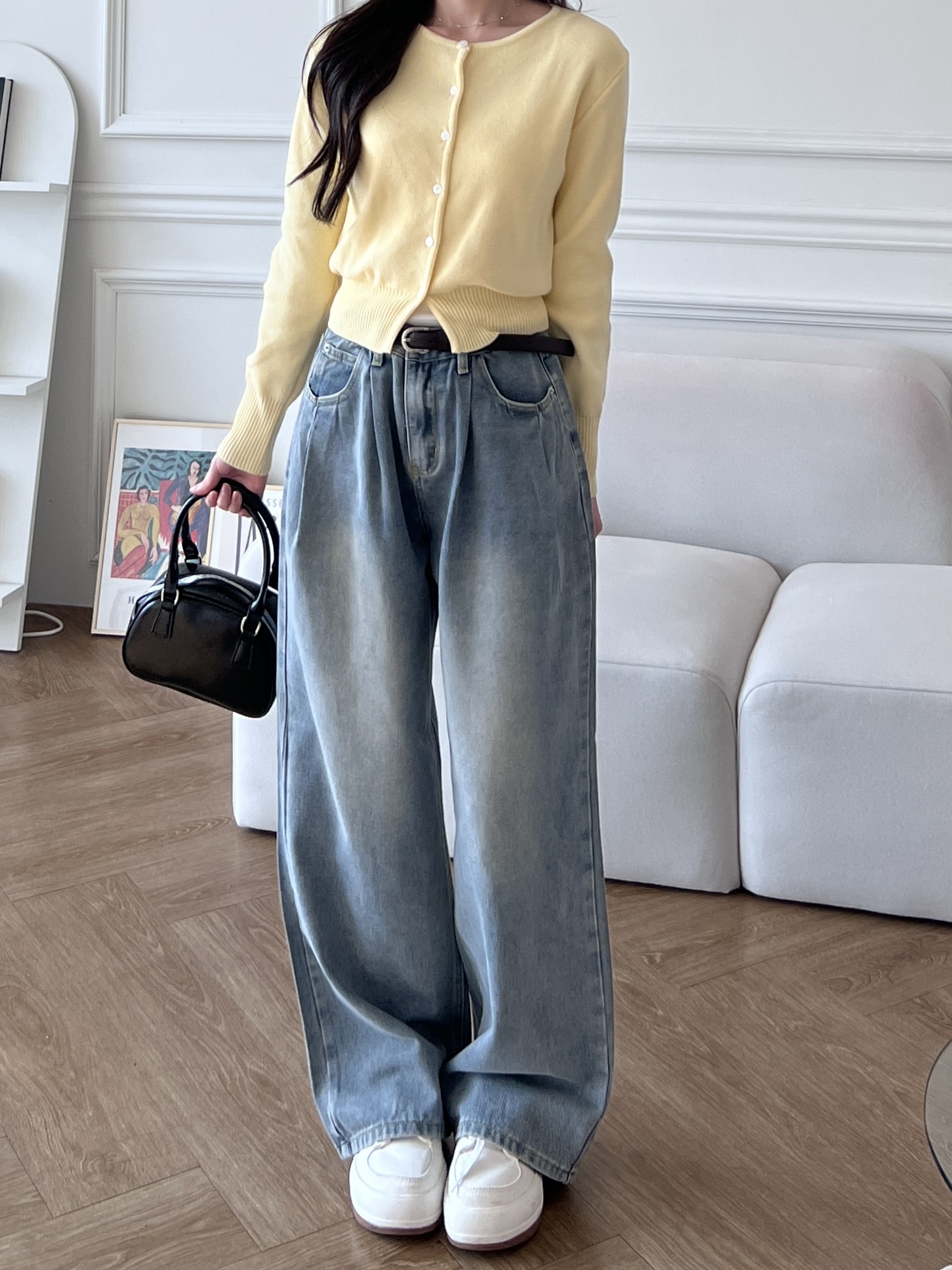 [당일출고/1+1할인] 핀턱 워싱 세미 와이드 데일리 투턱 데님팬츠 청바지 흑청 연청 중청 상세 이미지 15