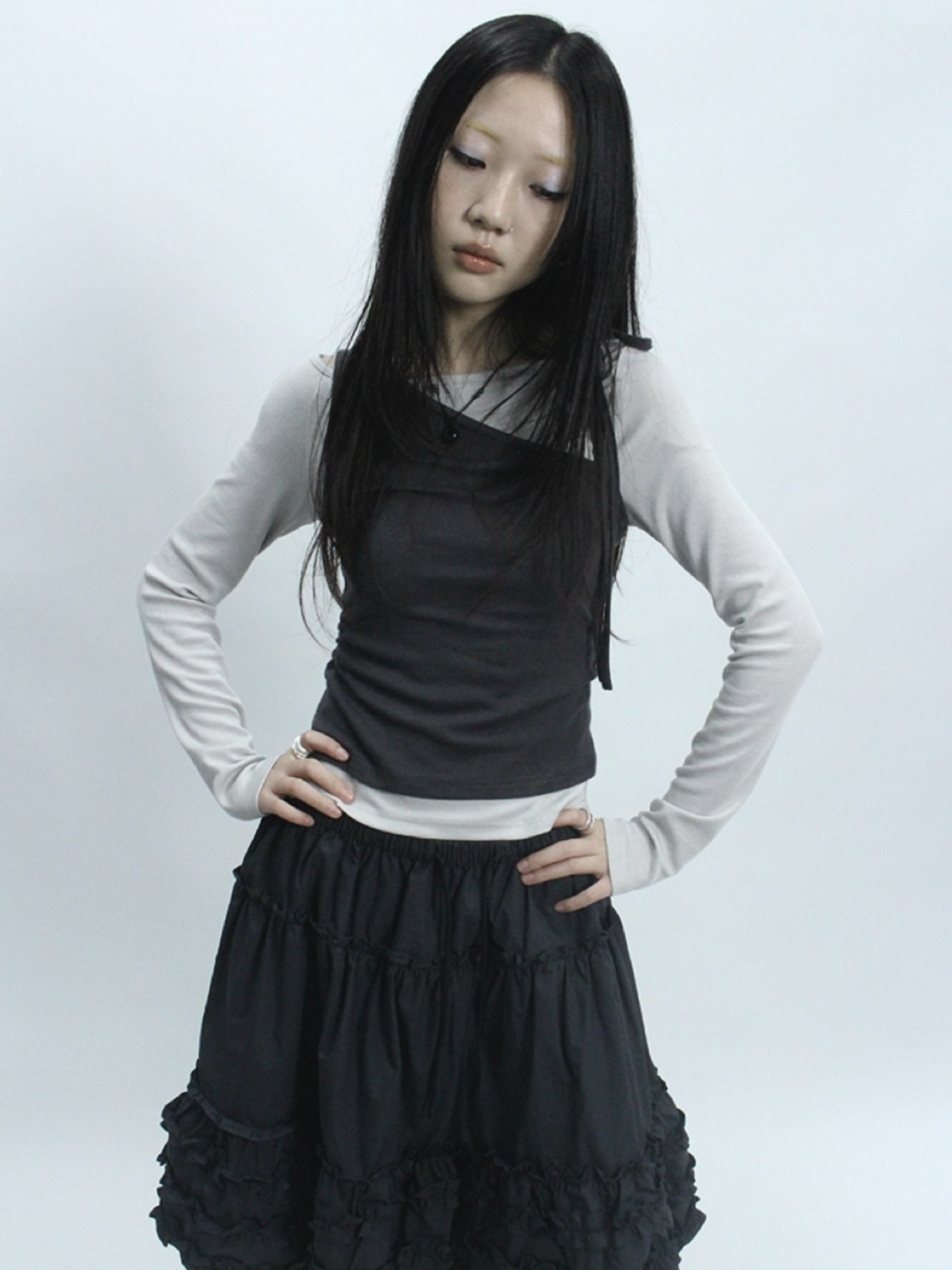 受注制【OaKS】off shoulder border long sleeve (2color) main image 1