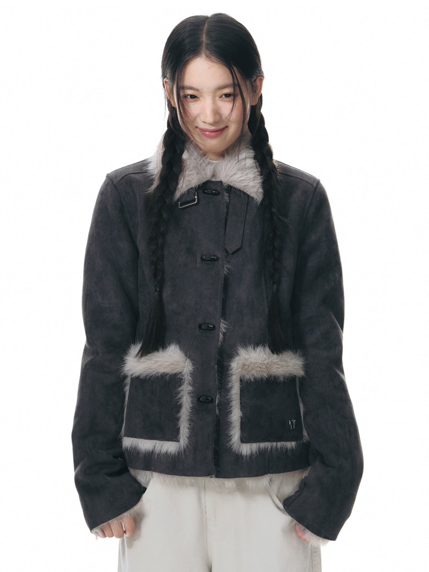 TAKEANAP Fur Collar Buckle Jacket