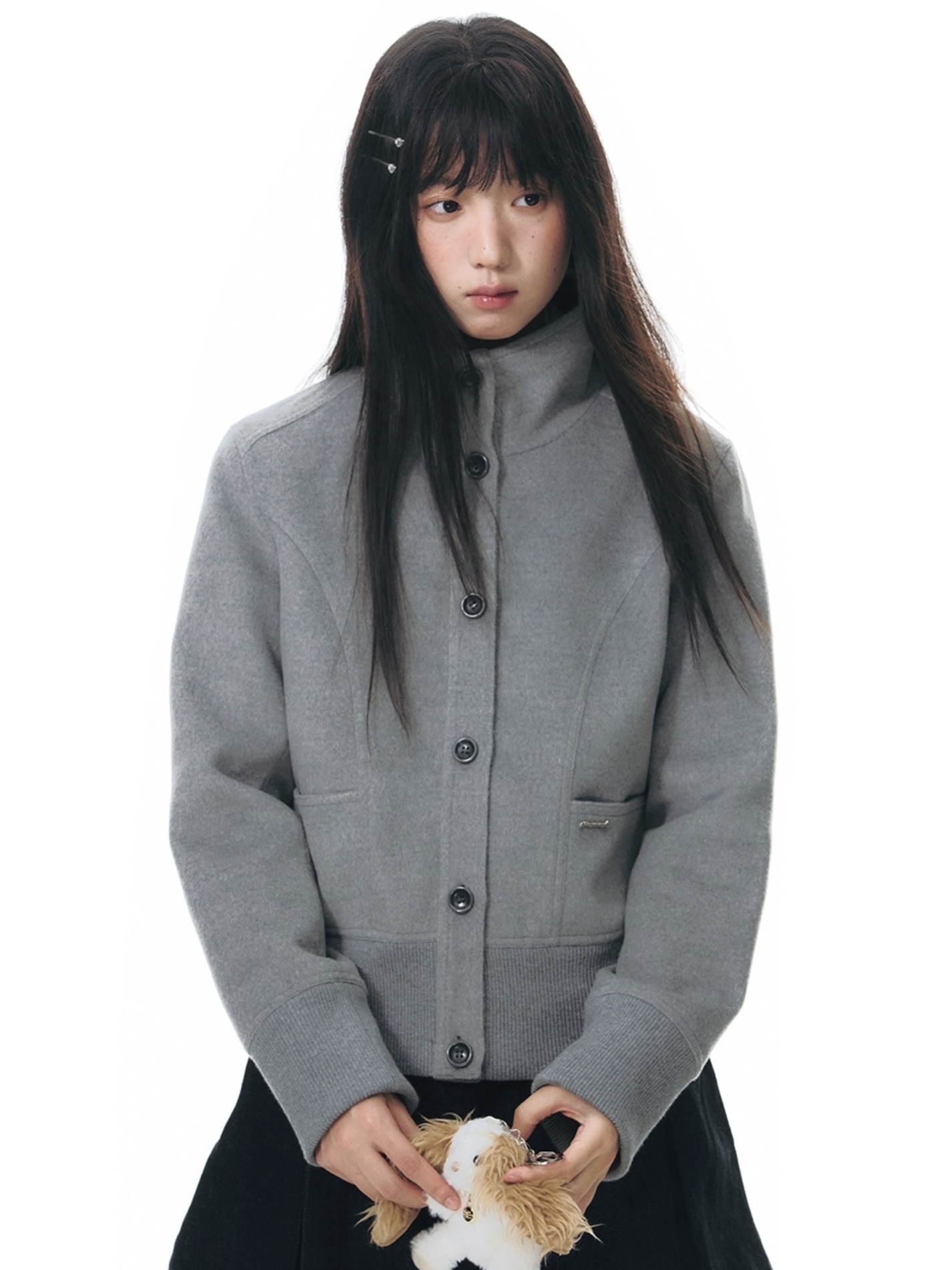 Patchwork Rib Jacket TAKEANAP Rib Patchwork Stand Up Collar Jacket | morron