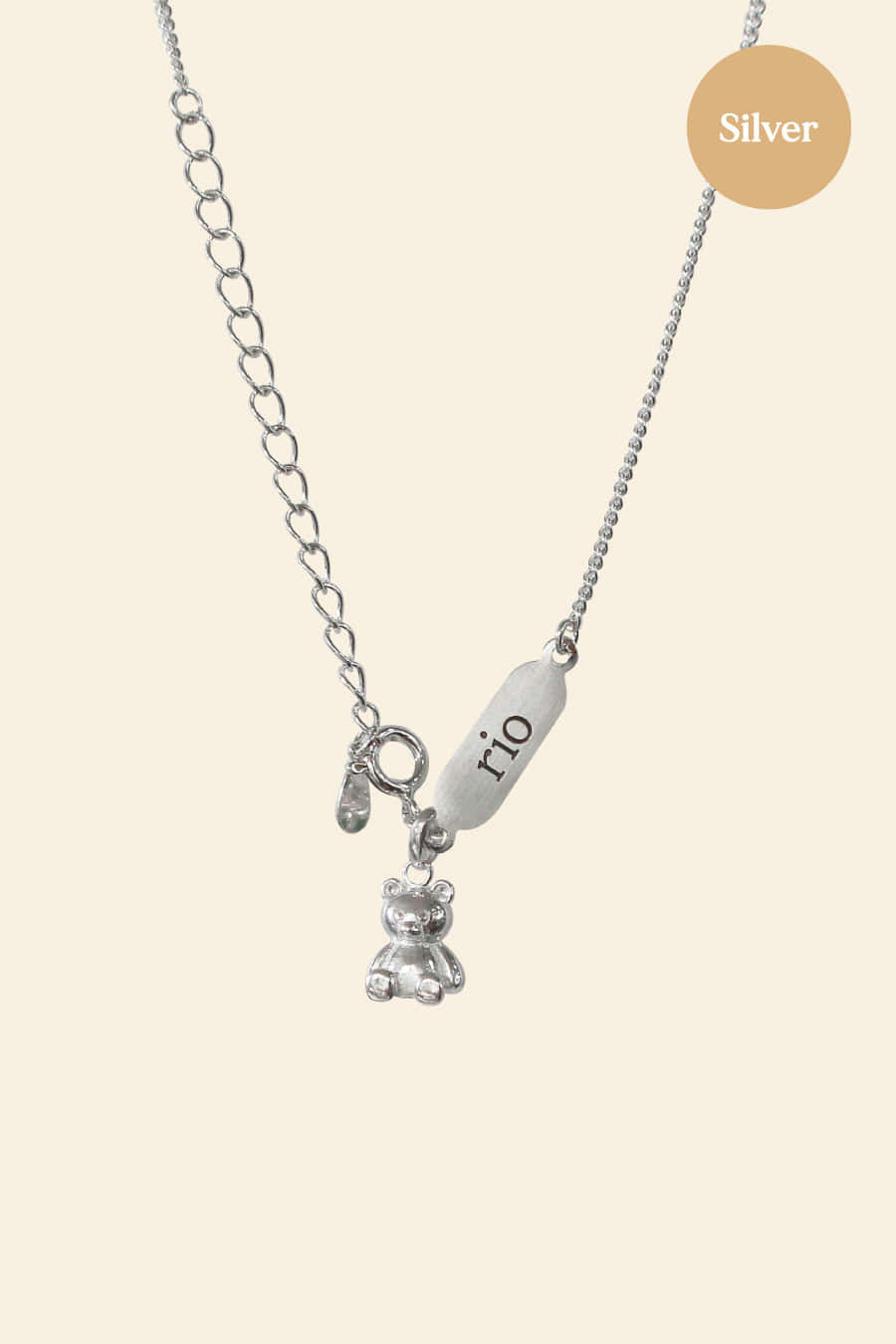 Teddy bear silver bar necklace