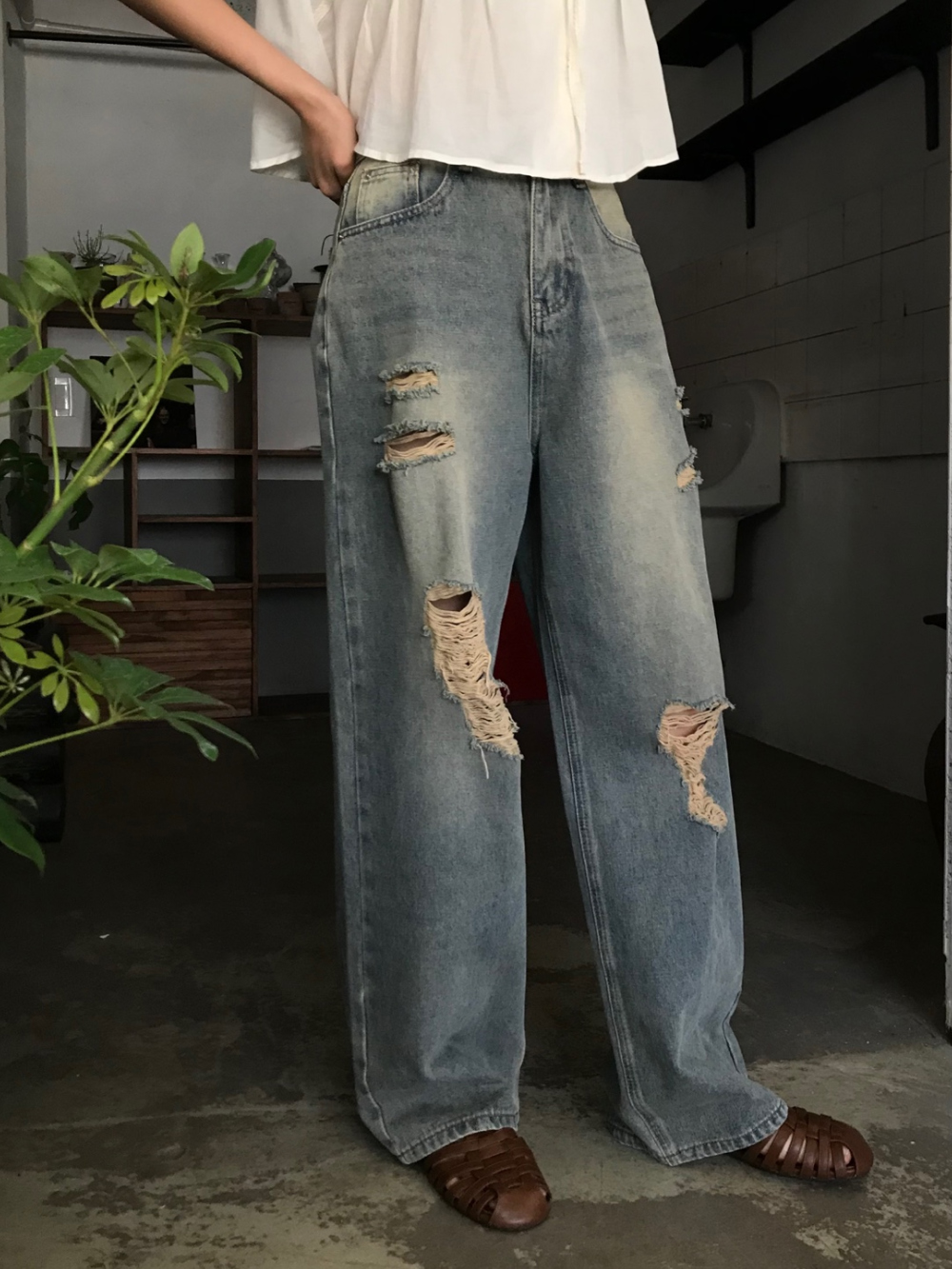 vintage damaged denim pants | ファッション通販サイト NUGU