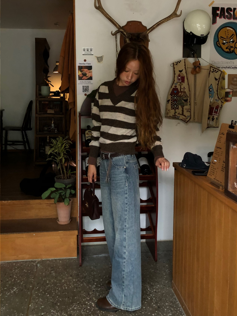 긴팔 티셔츠 모델 착용 이미지-S1L33