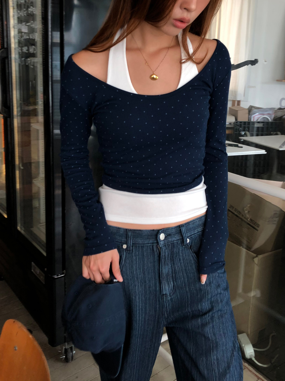 긴팔 티셔츠 모델 착용 이미지-S1L38