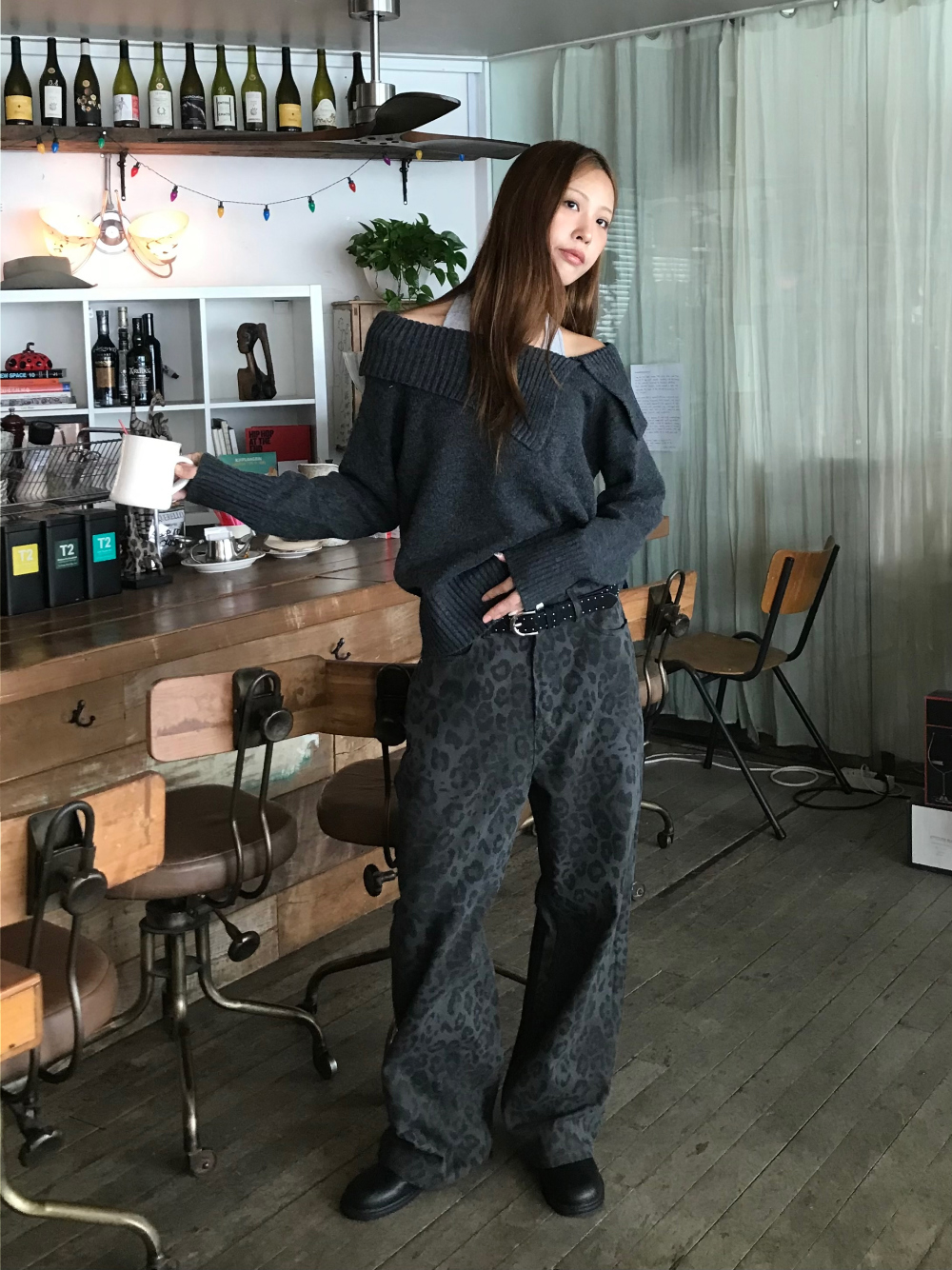 긴팔 티셔츠 모델 착용 이미지-S1L48