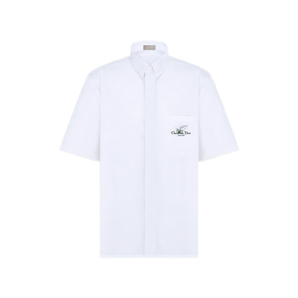 디올 코튼 포플린 Couture 은방울 꽃 자수 반소매 셔츠 화이트 493C521B1581_C085