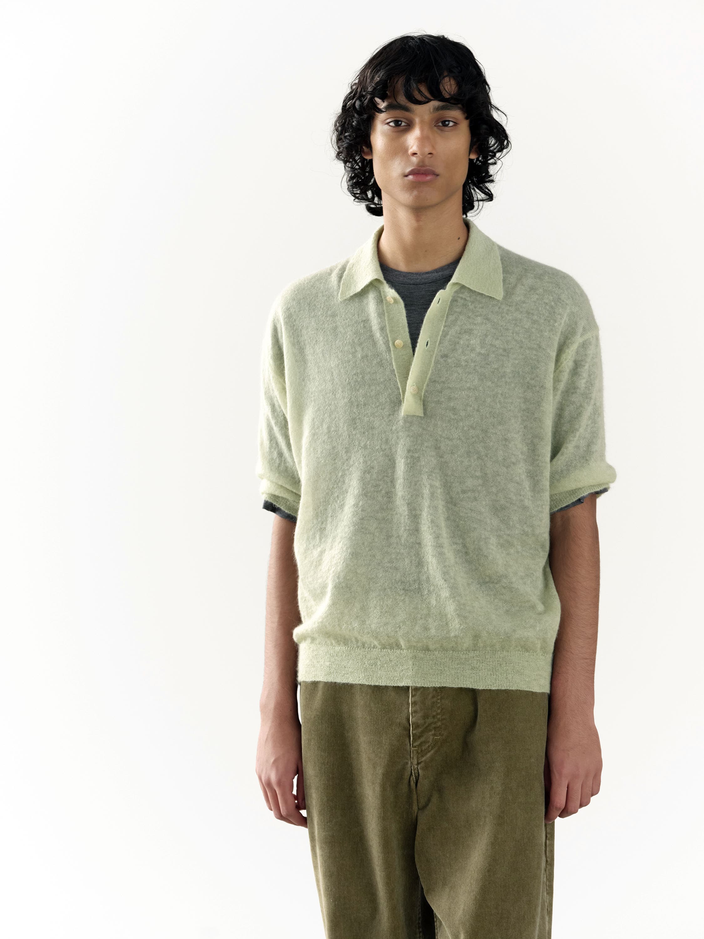 KIRA | AURALEE KID MOHAIR SHEER KNIT POLO - 럭셔리 니트