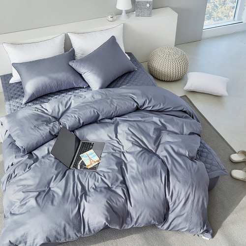 Organic solid Quilted Duvet Cover S,Q