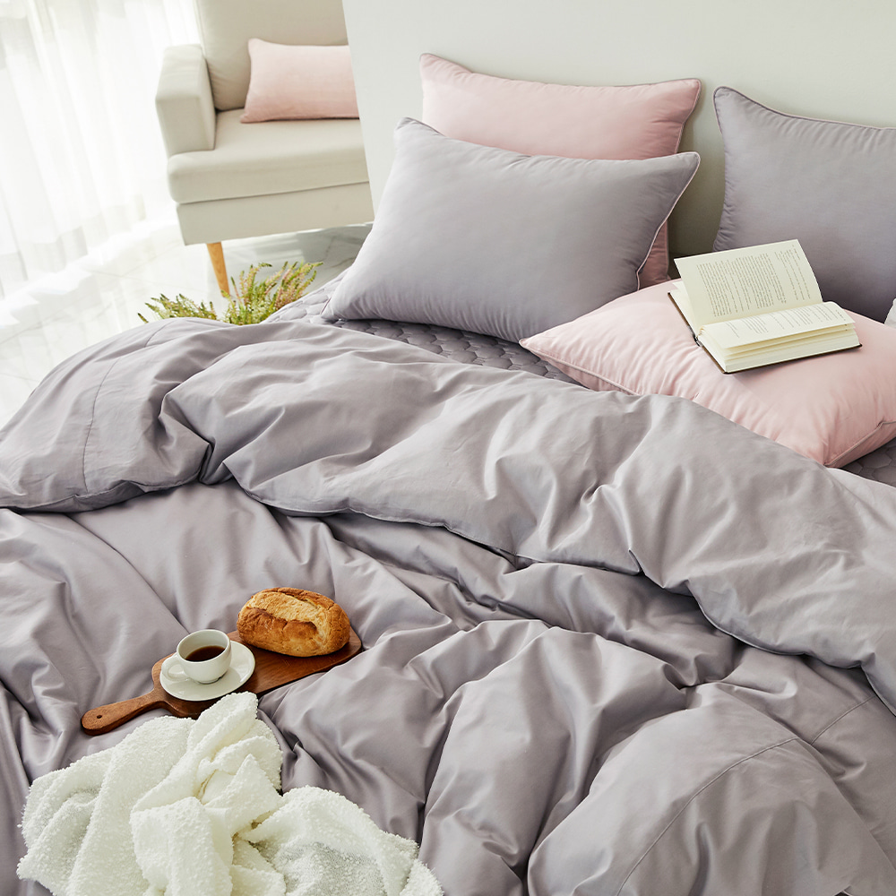 Organic solid Quilted Duvet & Pad Set SS,Q,K