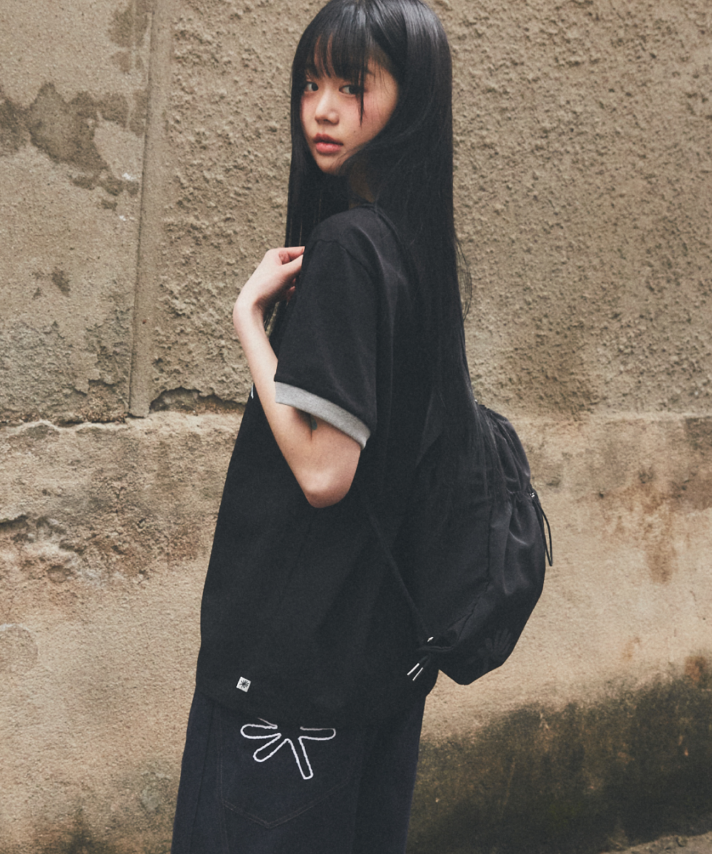 MUSINSA | DANDEL DD layer symbol gym sack string bag (BLACK)