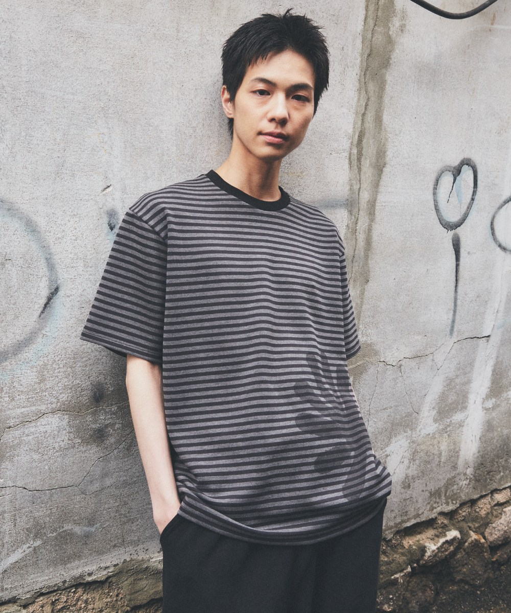 ★DANDEL★ DD murky stripe symbol tee CHARCOAL 단델(DANDEL) DD murky stripe symbol tee (CHARCOAL) - 사이즈
