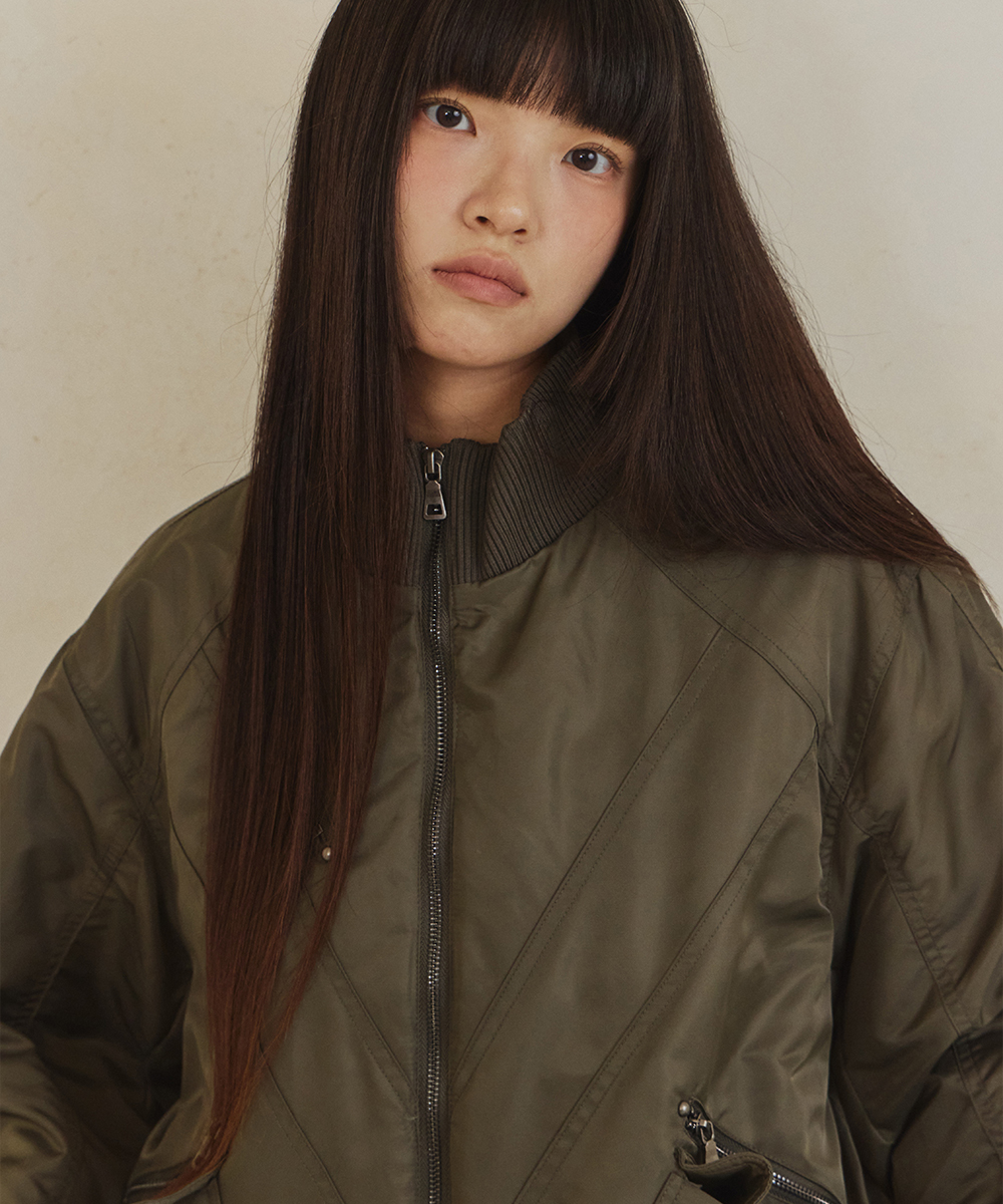 단델(DANDEL) DD cropped studded MA-1 jacket (KHAKI) - 사이즈