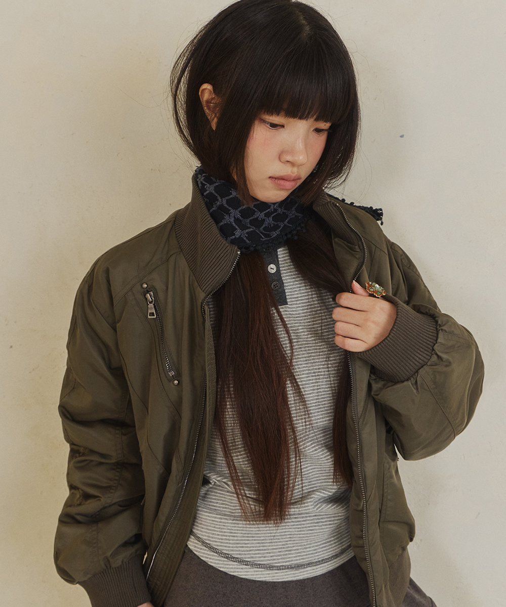단델(DANDEL) DD cropped studded MA-1 jacket (KHAKI) - 사이즈