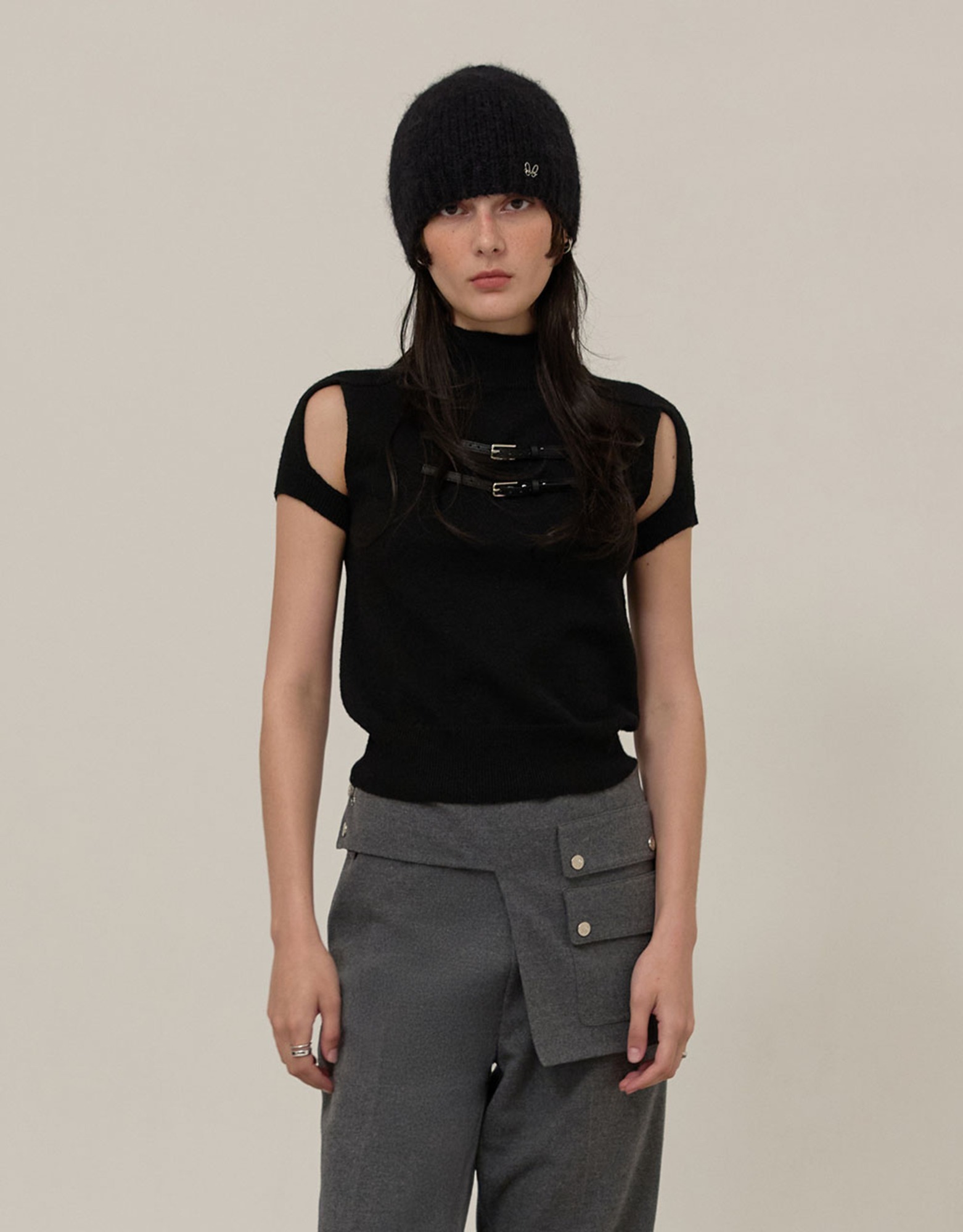 [MMW] CUT-OUT BELTED HF KNIT (BLACK) - MMW
