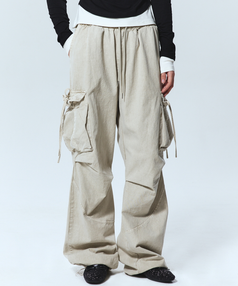 VINTAGE CARGO STRING WIDE PANTS_BEIGE | NICKNICOLE