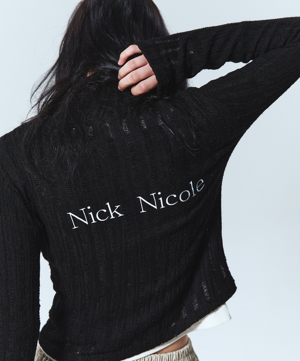 NICOLE DAMAGE KNIT ZIP UP_BLACK - NICKNICOLE